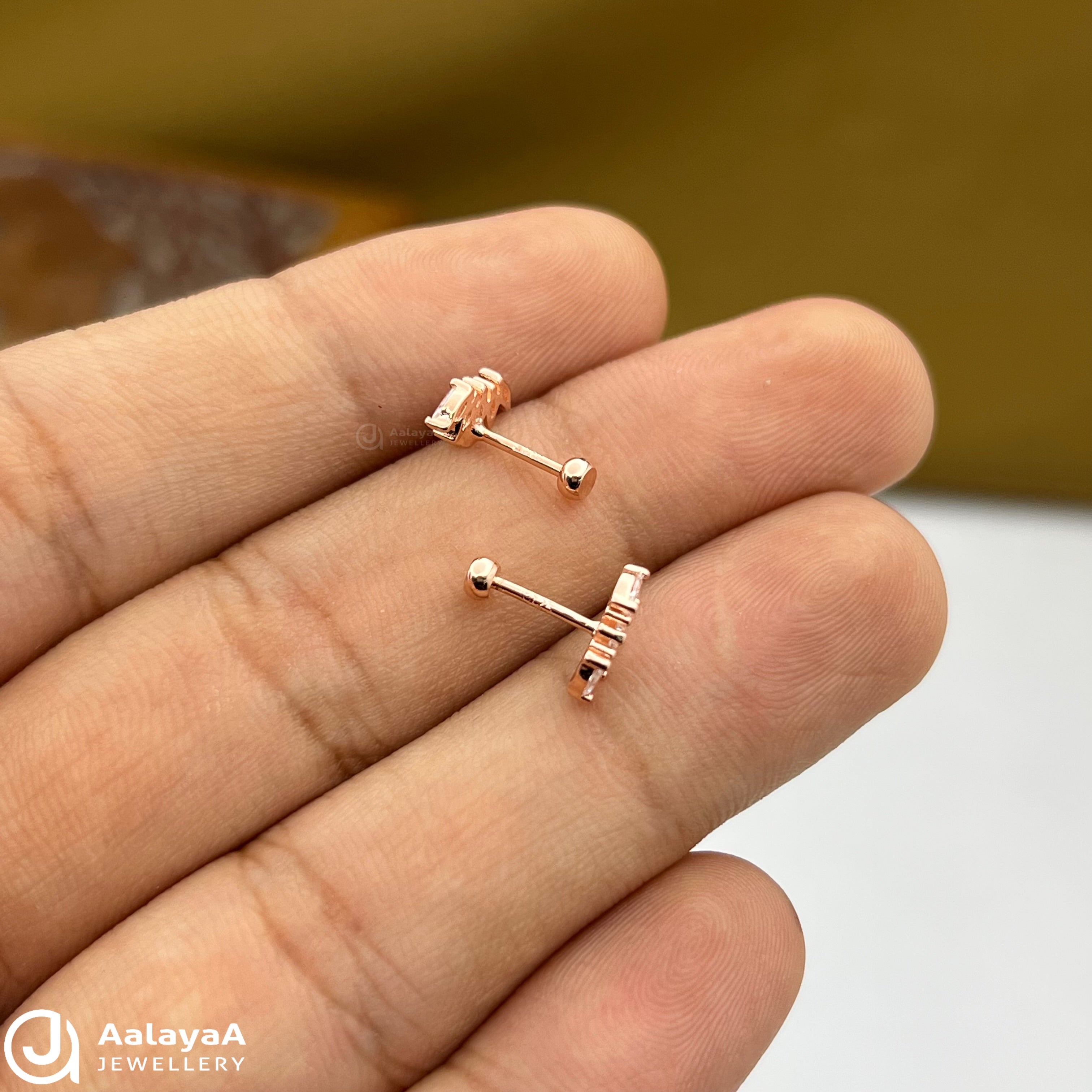 Silver Rosegold Crystal Fan Side Stud