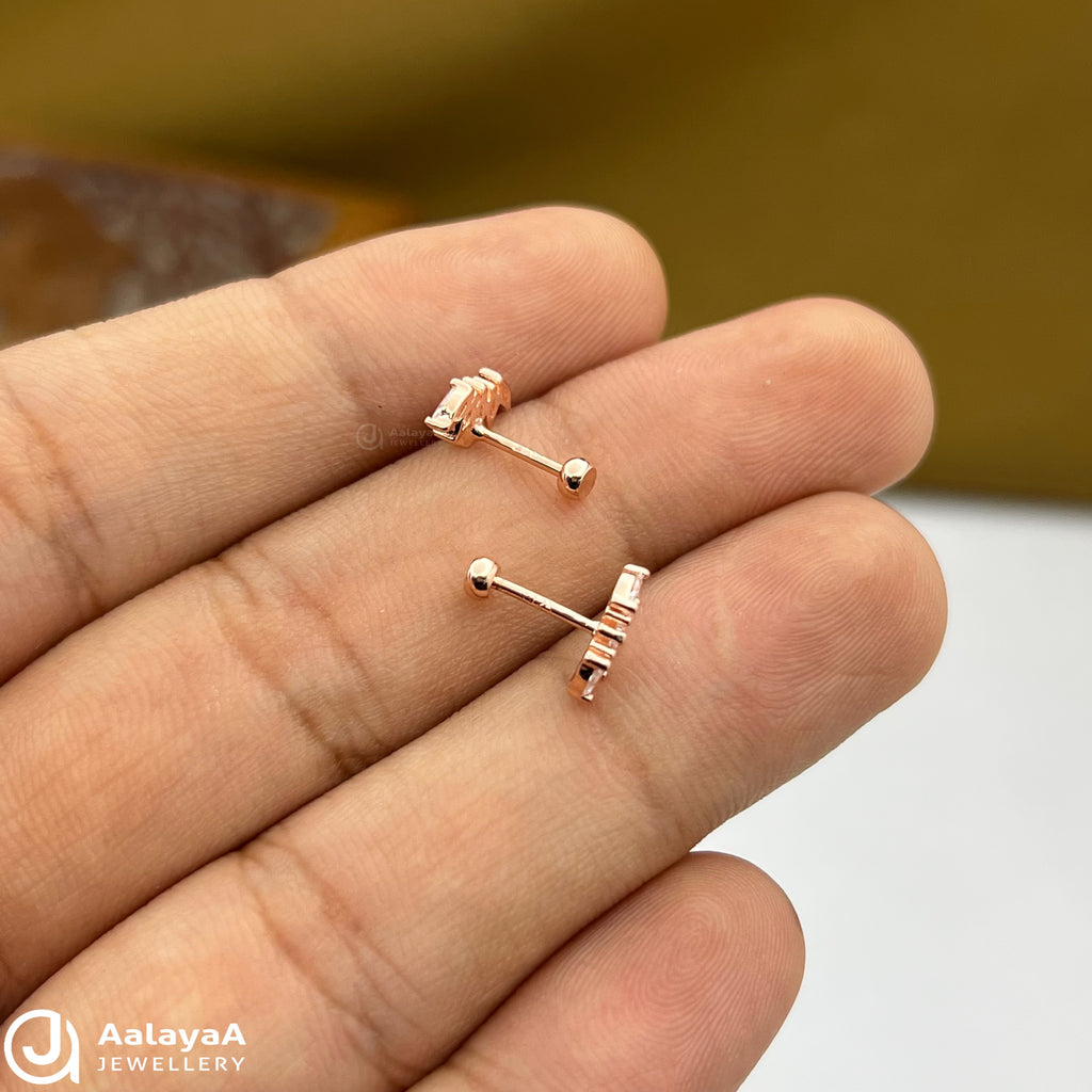 Silver Rosegold Crystal Leaflet Side Stud
