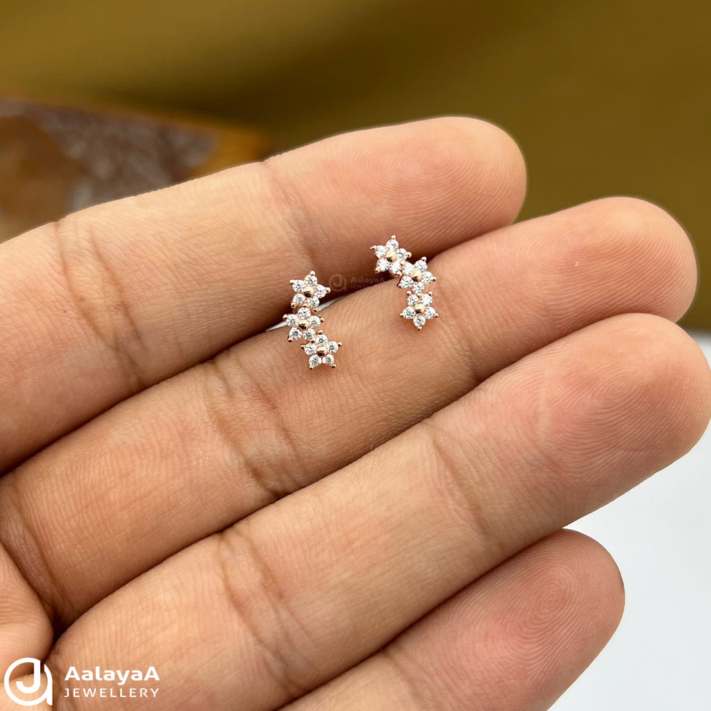 Silver Rosegold Star Bloom Side Studs