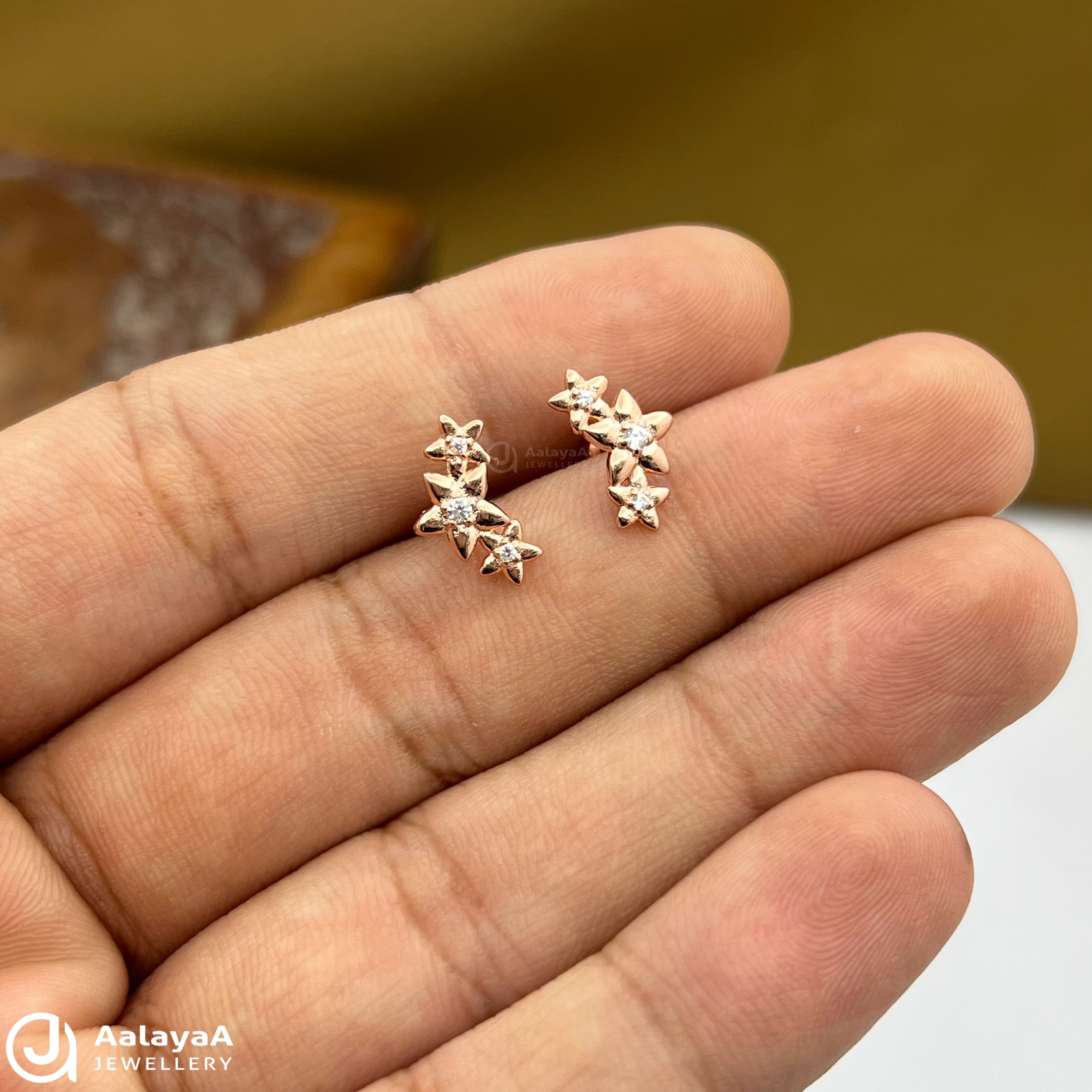 Silver Rosegold Three Star Side Stud