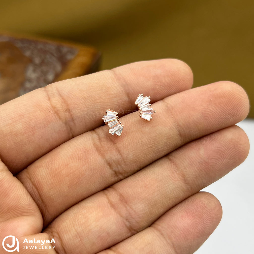 Silver Rosegold Crystal Fan Side Stud