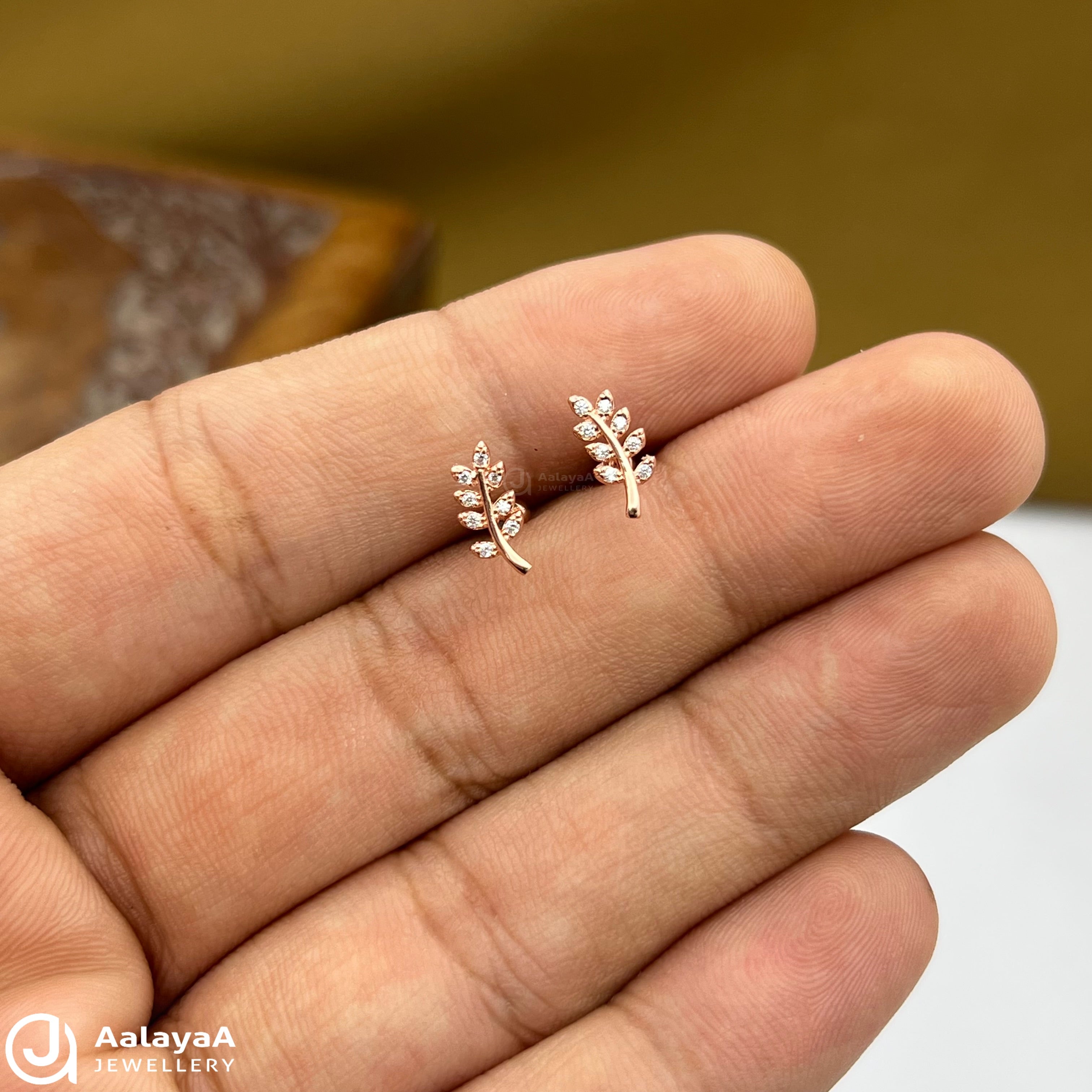 Silver Rosegold Leaf Side Stud