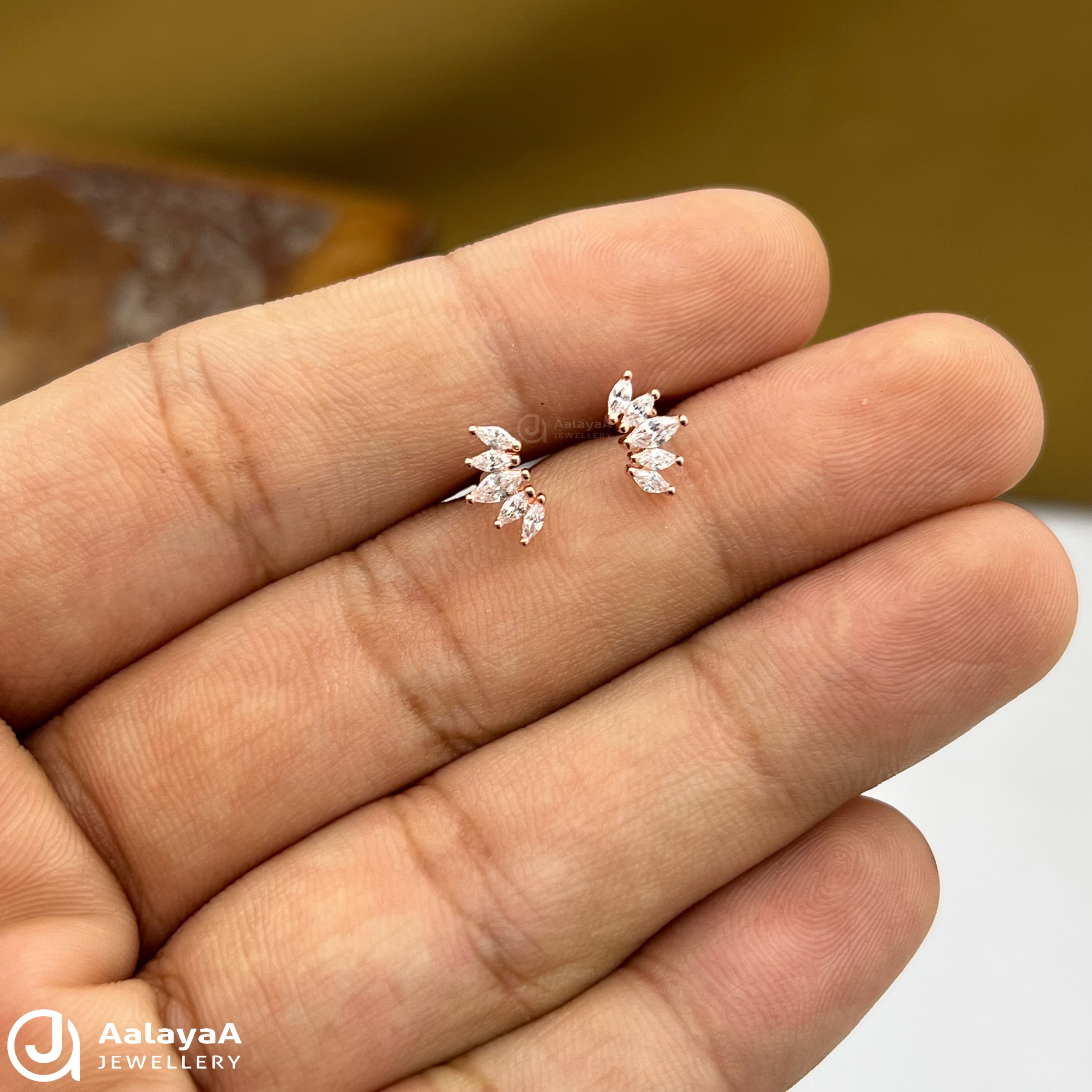 Silver Rosegold Crystal Leaflet Side Stud