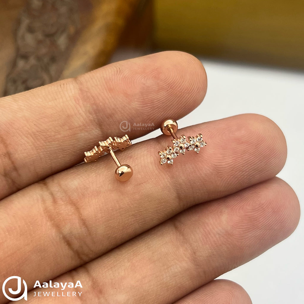Silver Rosegold Star Bloom Side Studs
