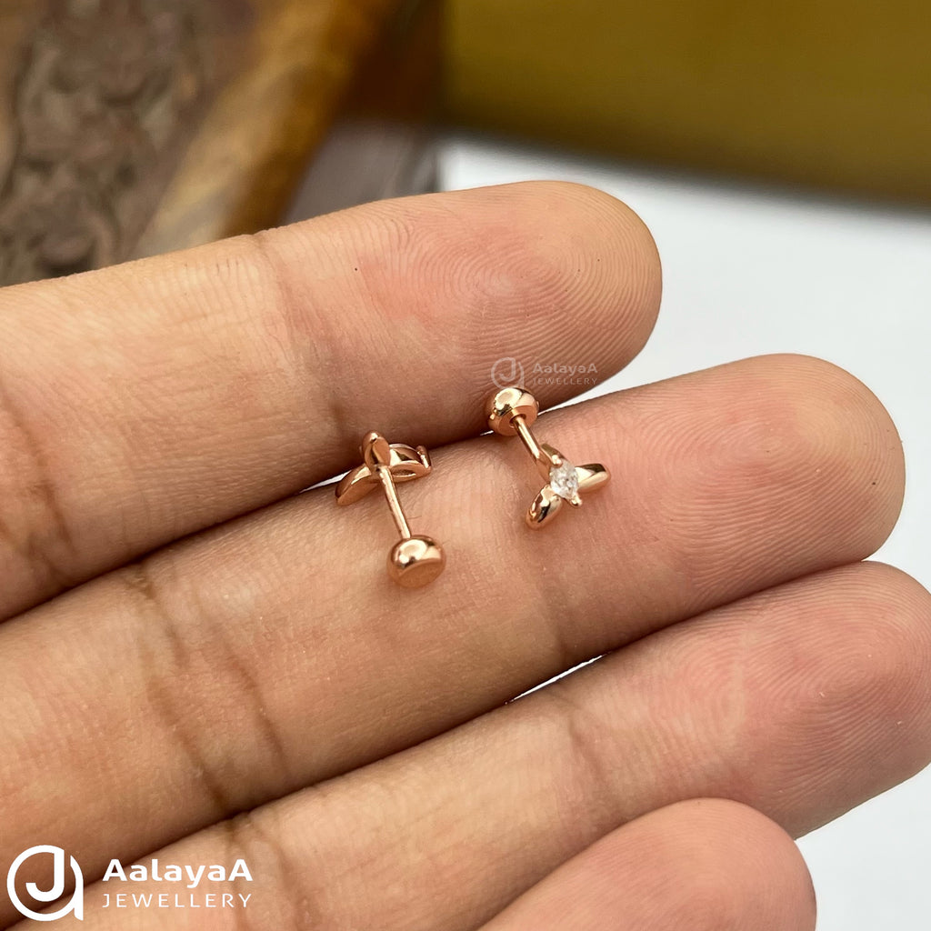 Silver RoseGold Trio Side Stud