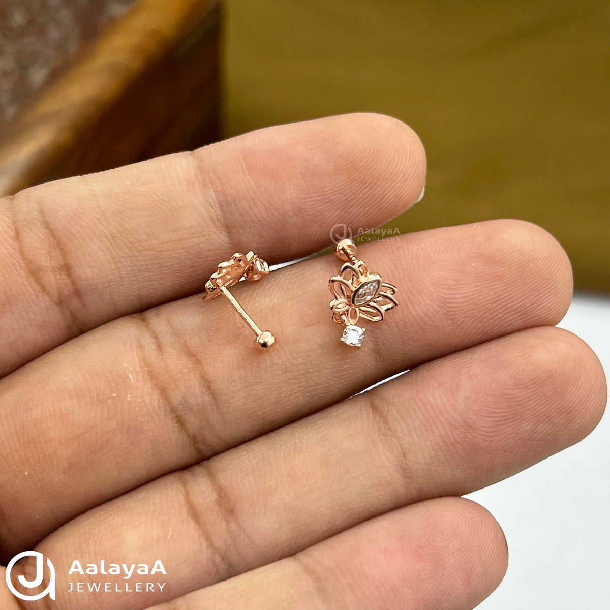 Silver Rosegold Lotus Side Stud