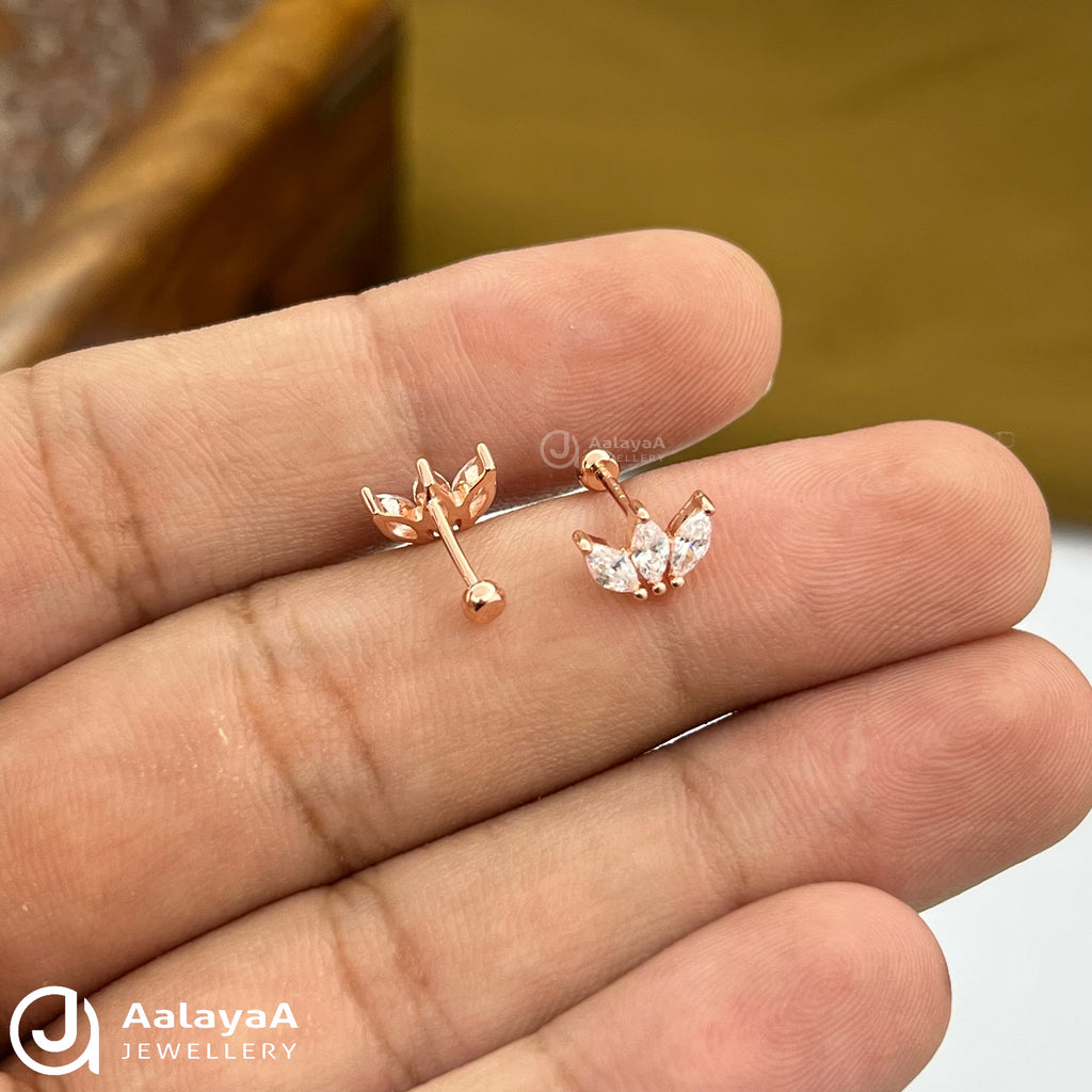 Silver Rosegold Three Stone Side Stud