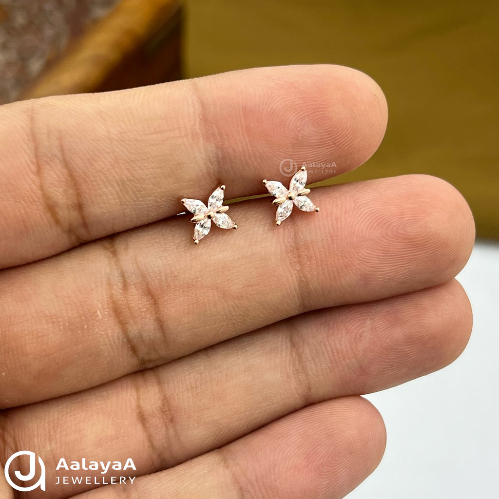 Silver RoseGold Magic Flower Side Stud
