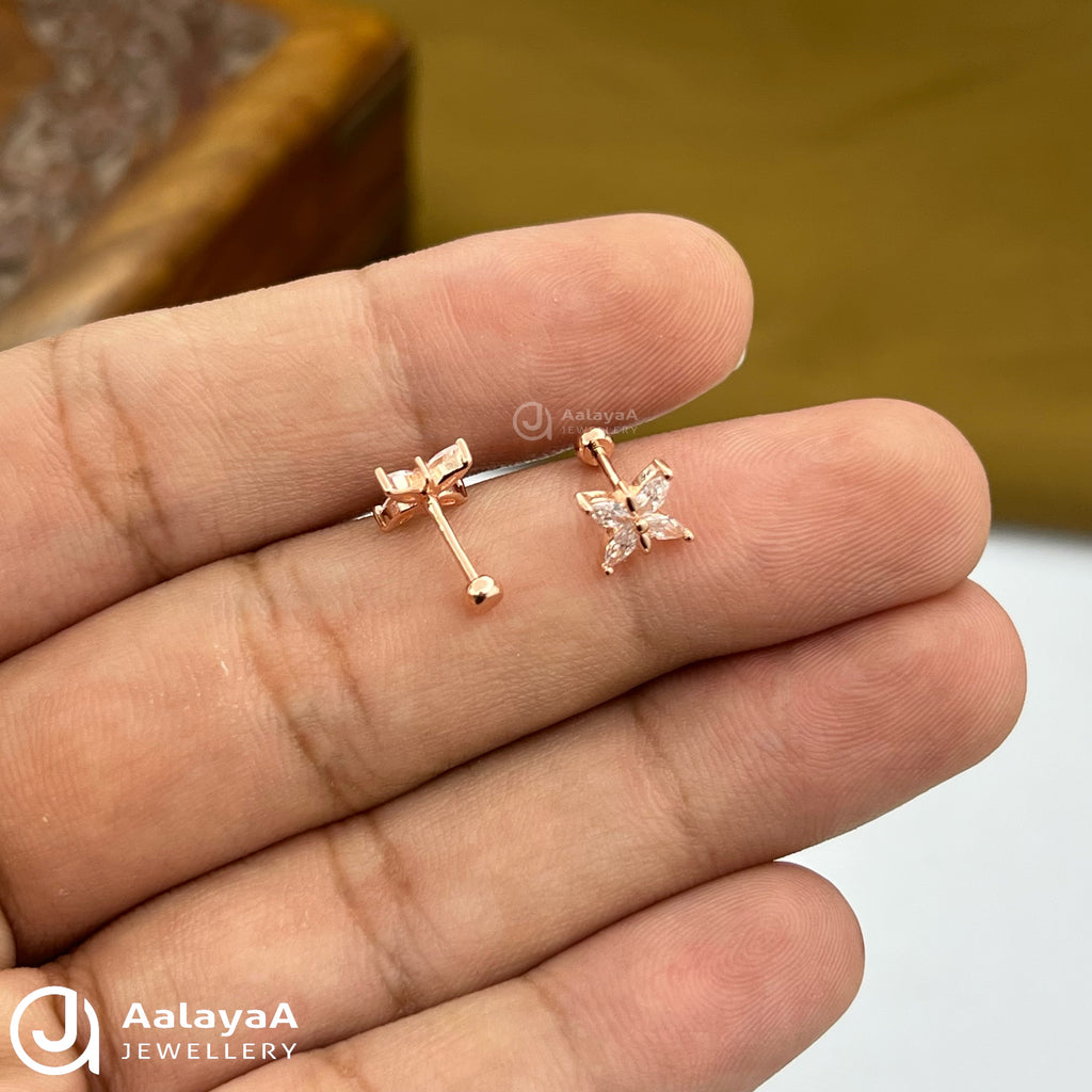 Silver RoseGold Magic Flower Side Stud