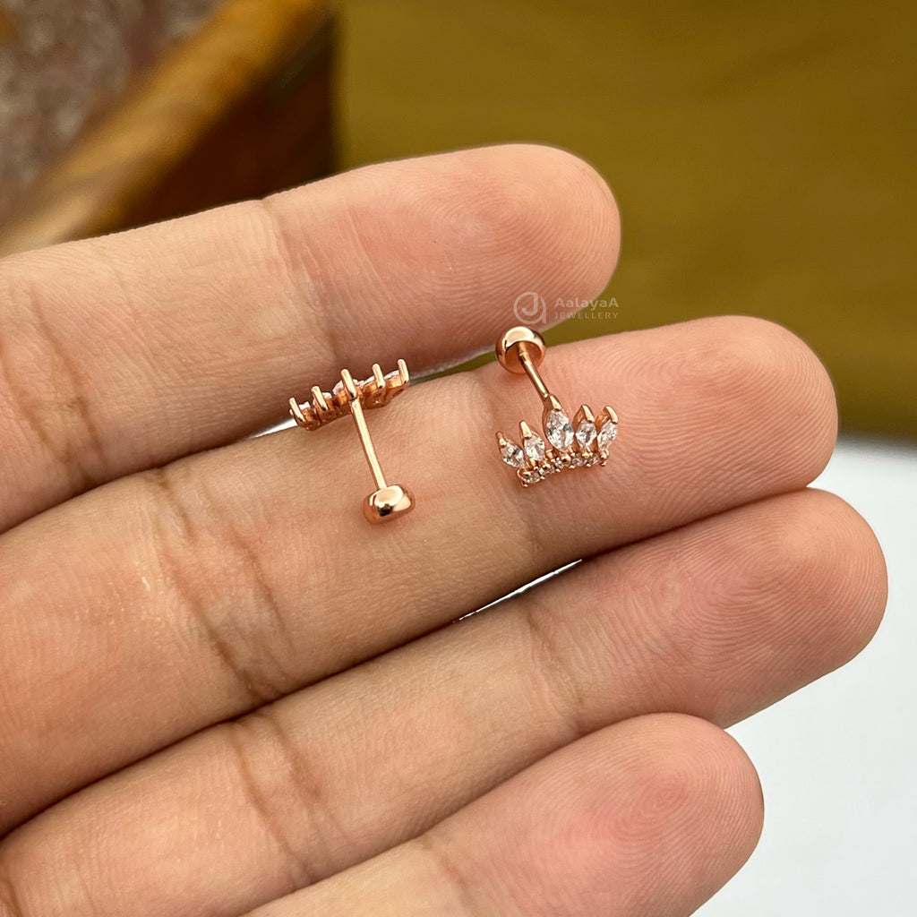 Silver RoseGold Crown  Stud Stud