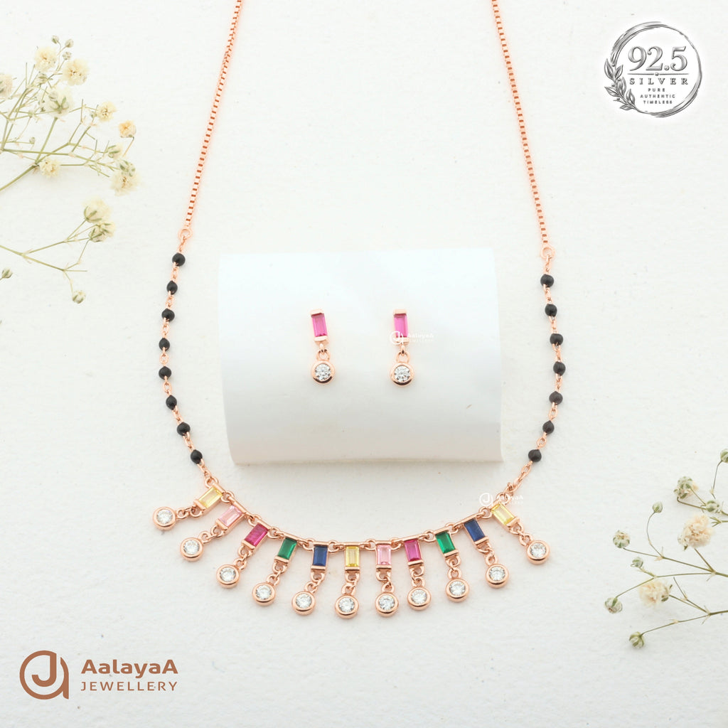 Silver Rosegold Aurora Prism Drop Necklace Set