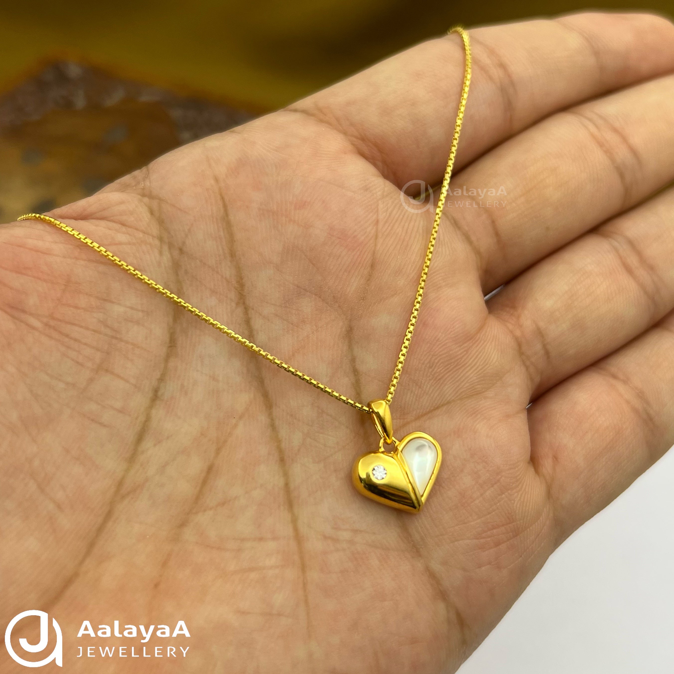 Silver GoldPlated Pearl Love Chain Pendant