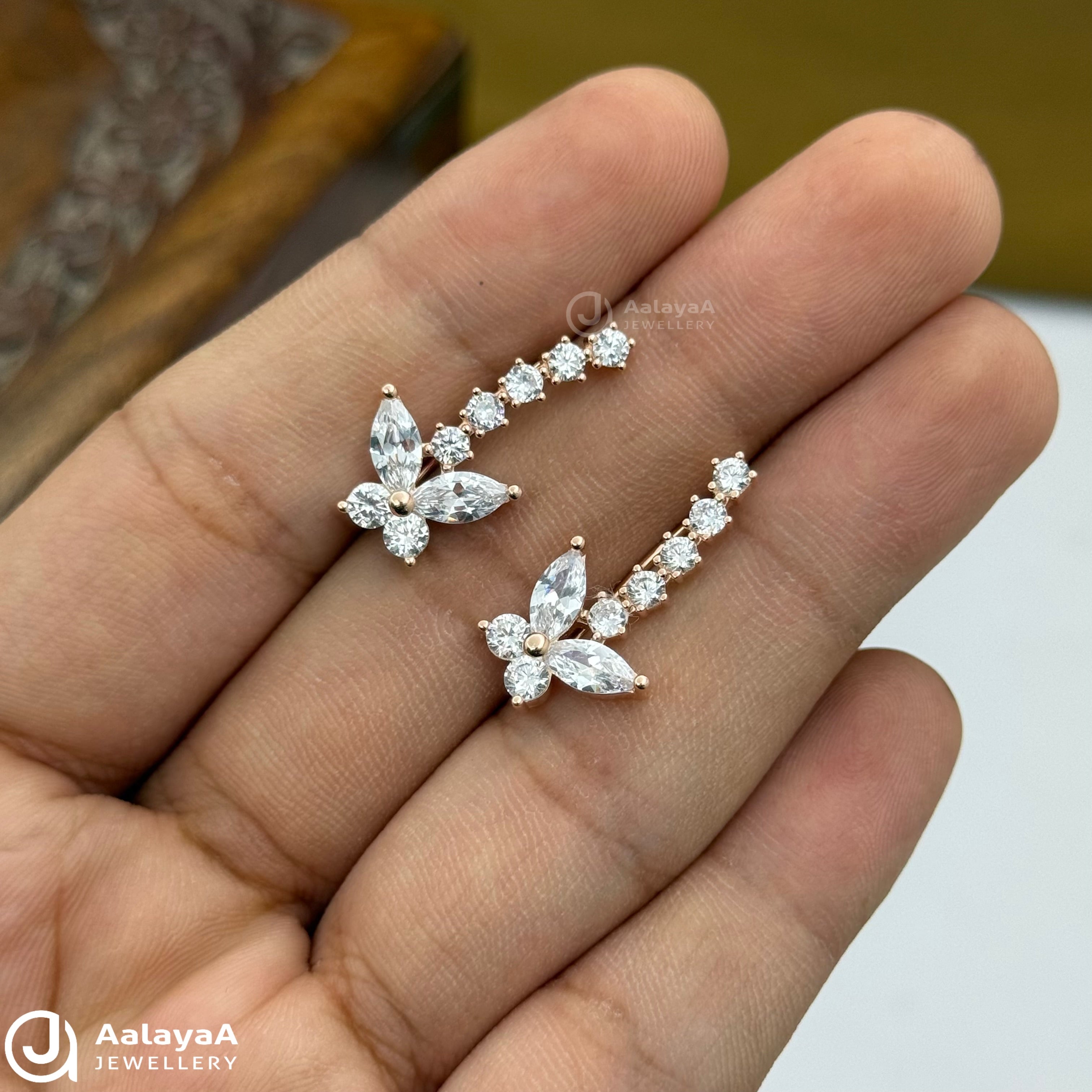 Silver Rose Gold Crystal Butterfly Ear Cuff