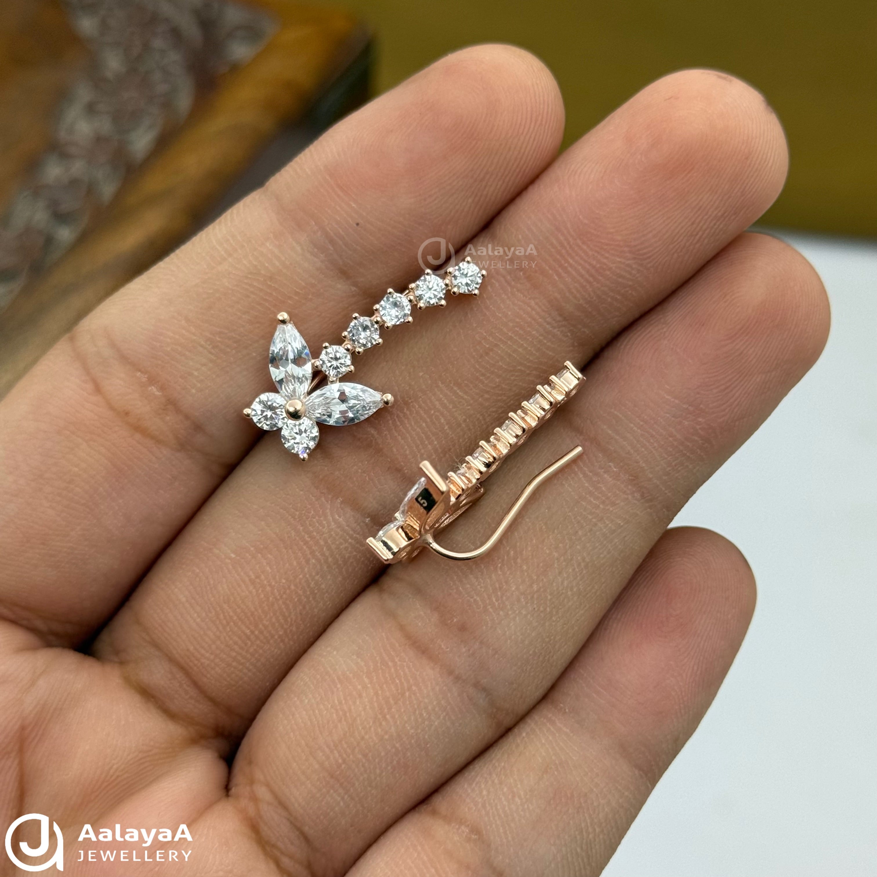 Silver Rose Gold Crystal Butterfly Ear Cuff