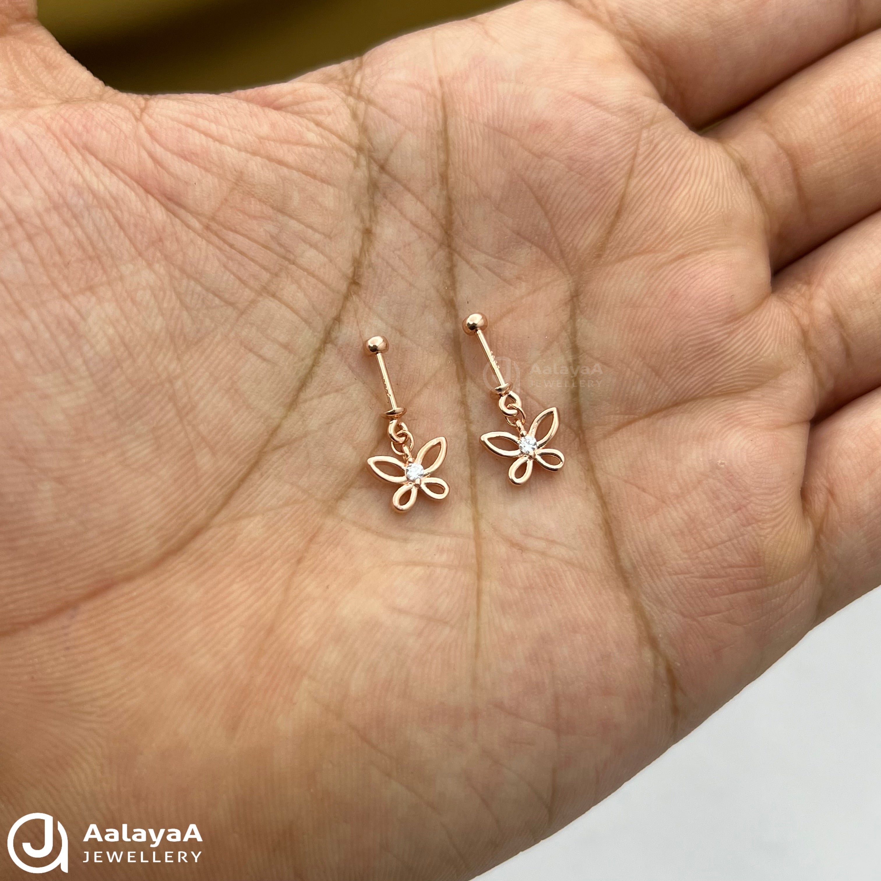 Silver Rose Gold Butterfly Drop Baguette