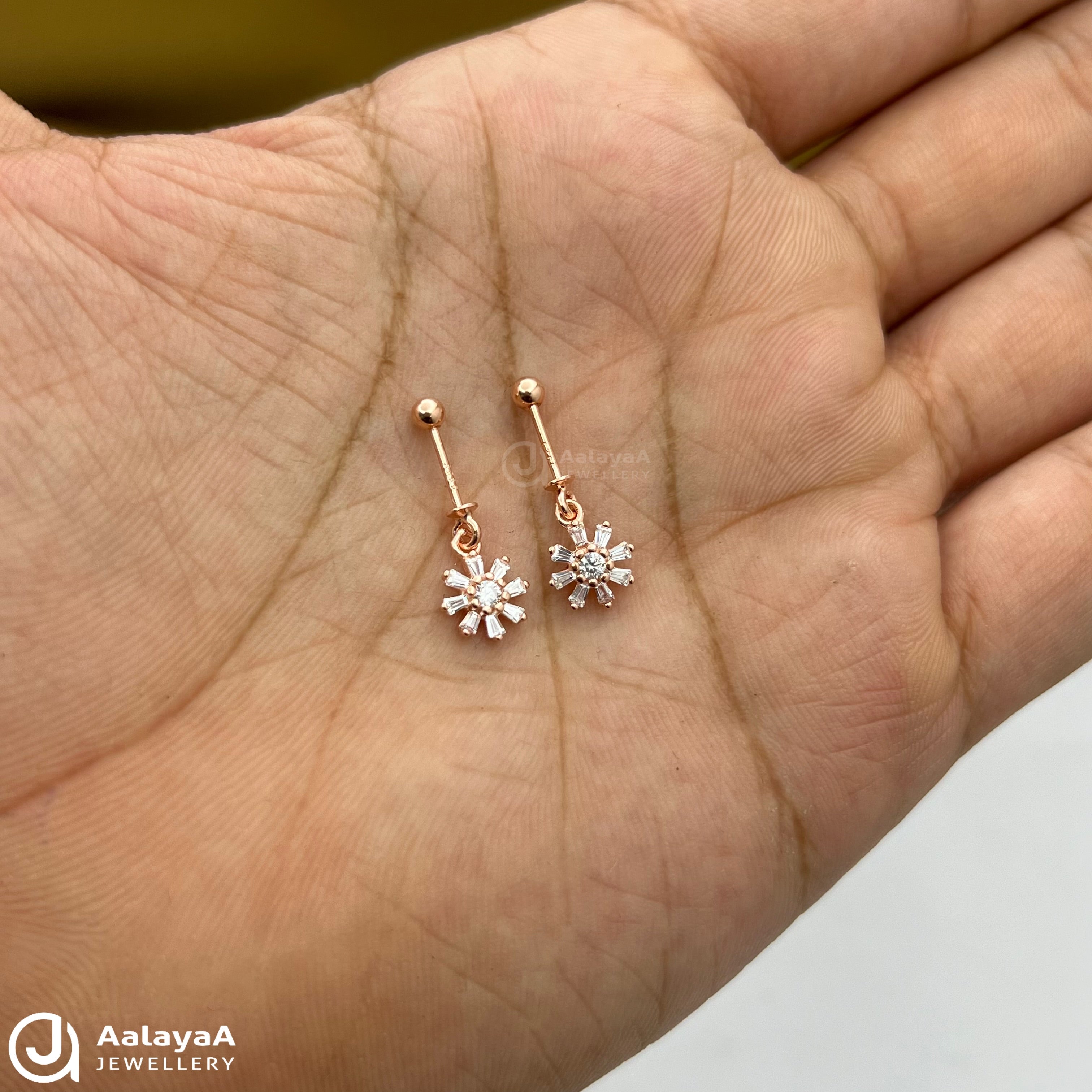 Silver Rose Gold Floral Baguette