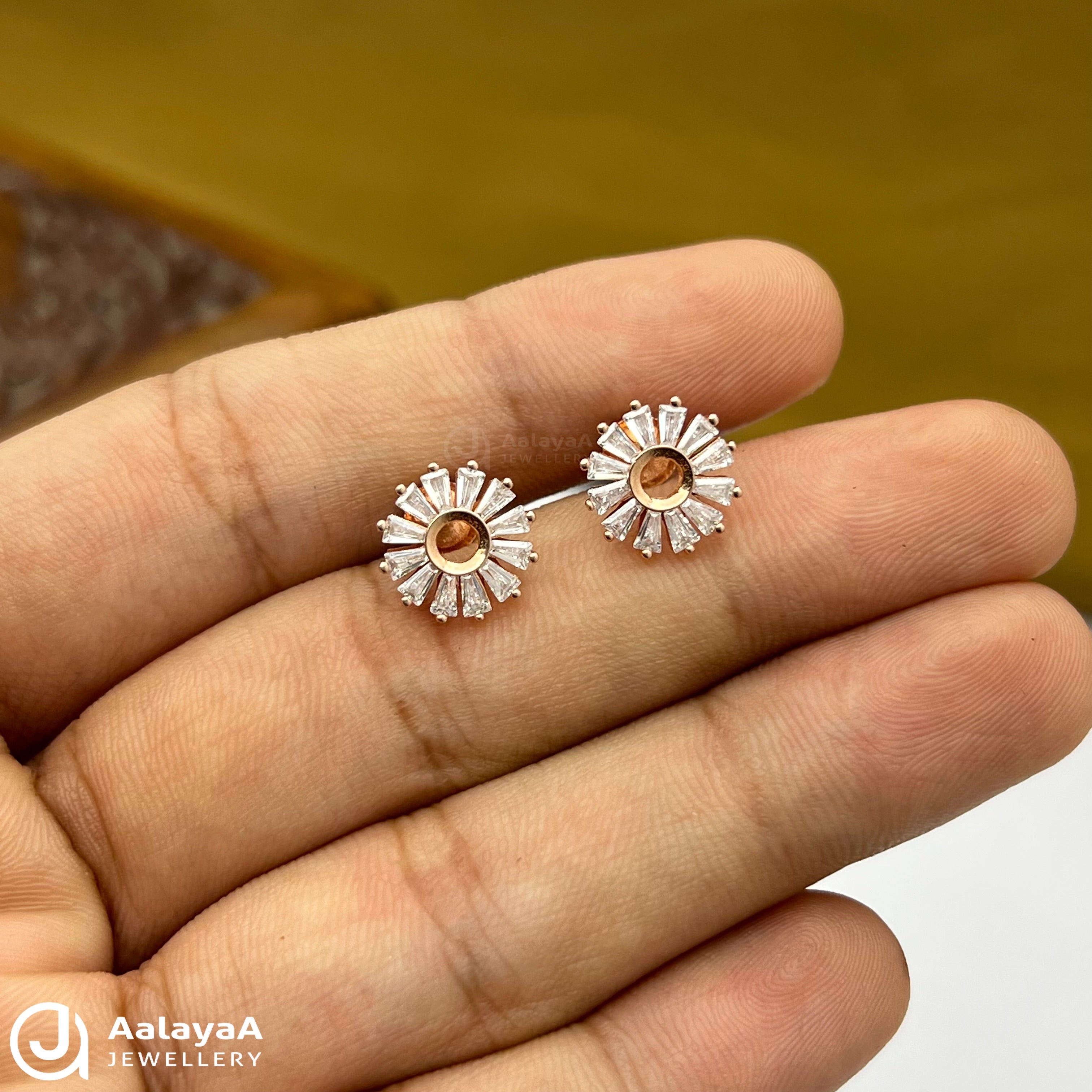 Silver Rose Gold Moon Bloom Earrings