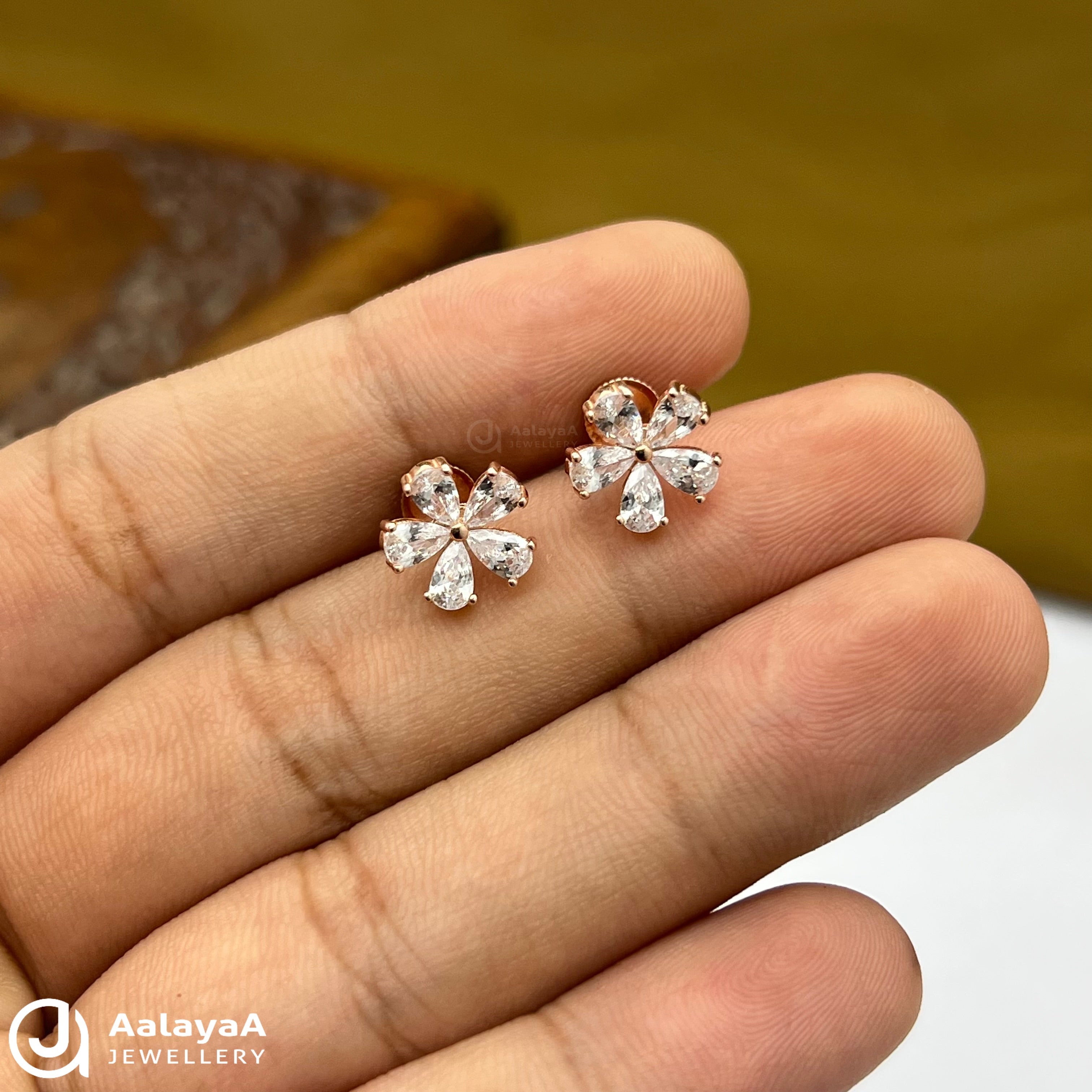 Silver Rose Gold White Lily Petals Earings