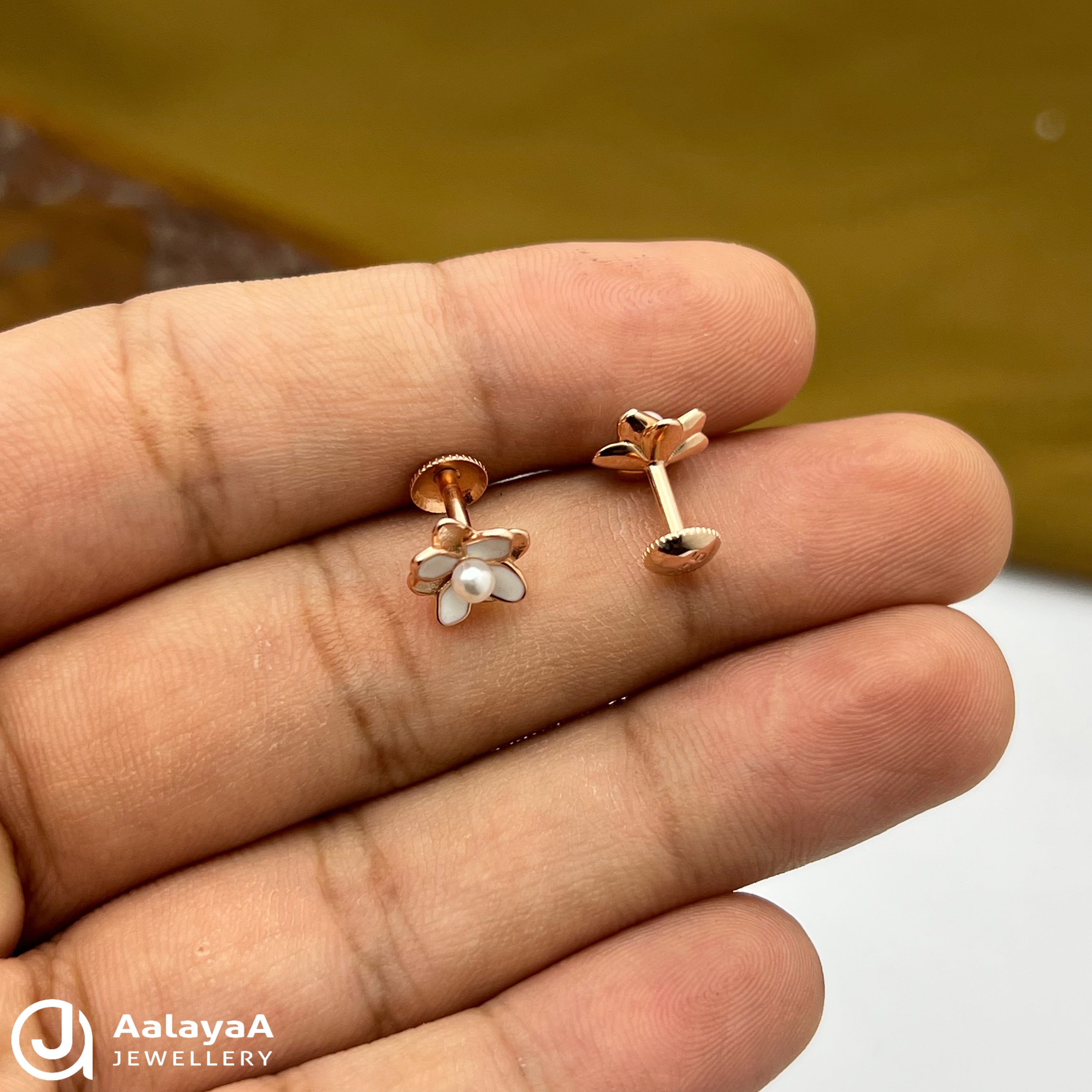 Silver Rose Gold pearl with flower Earings