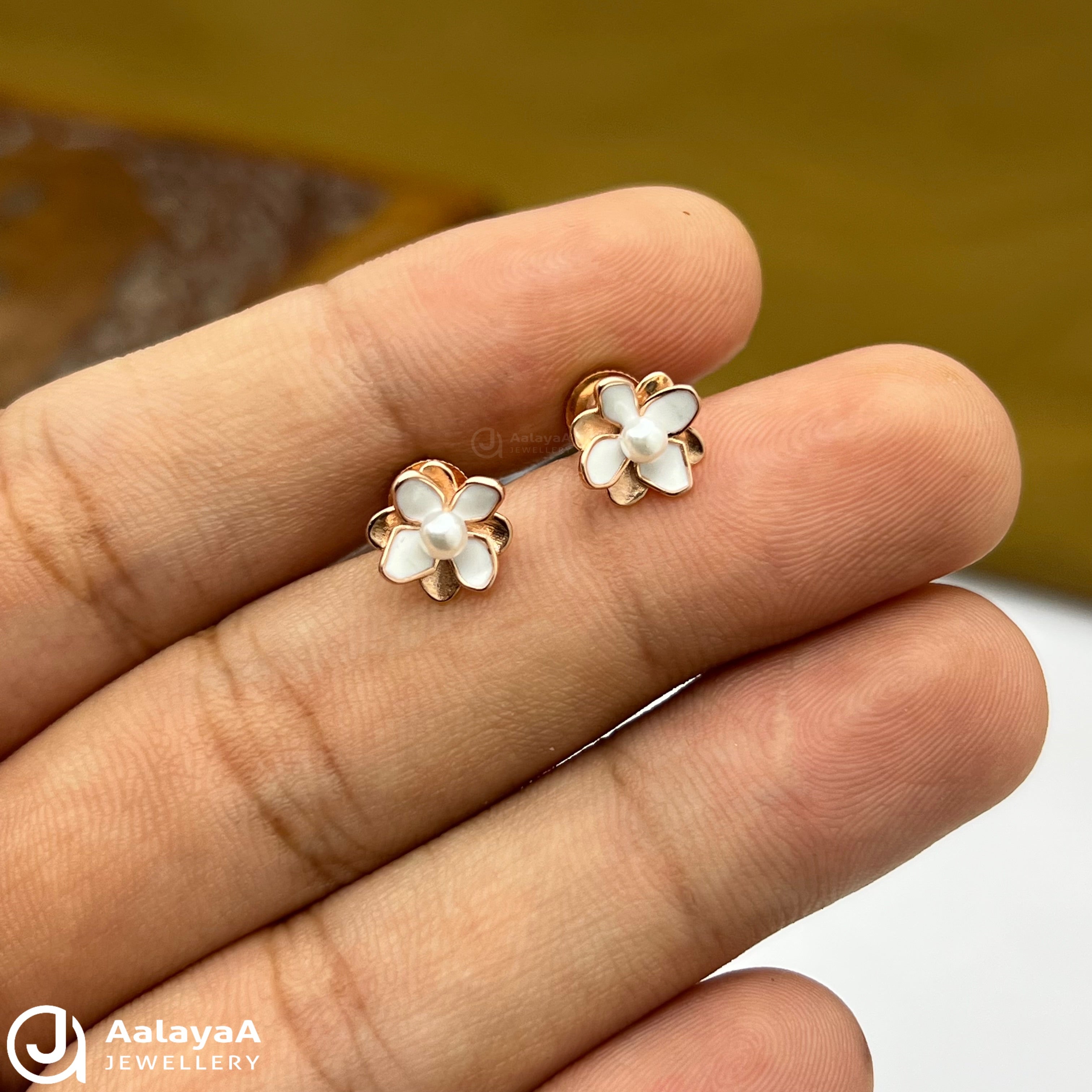 Silver Rose Gold pearl with flower Earings