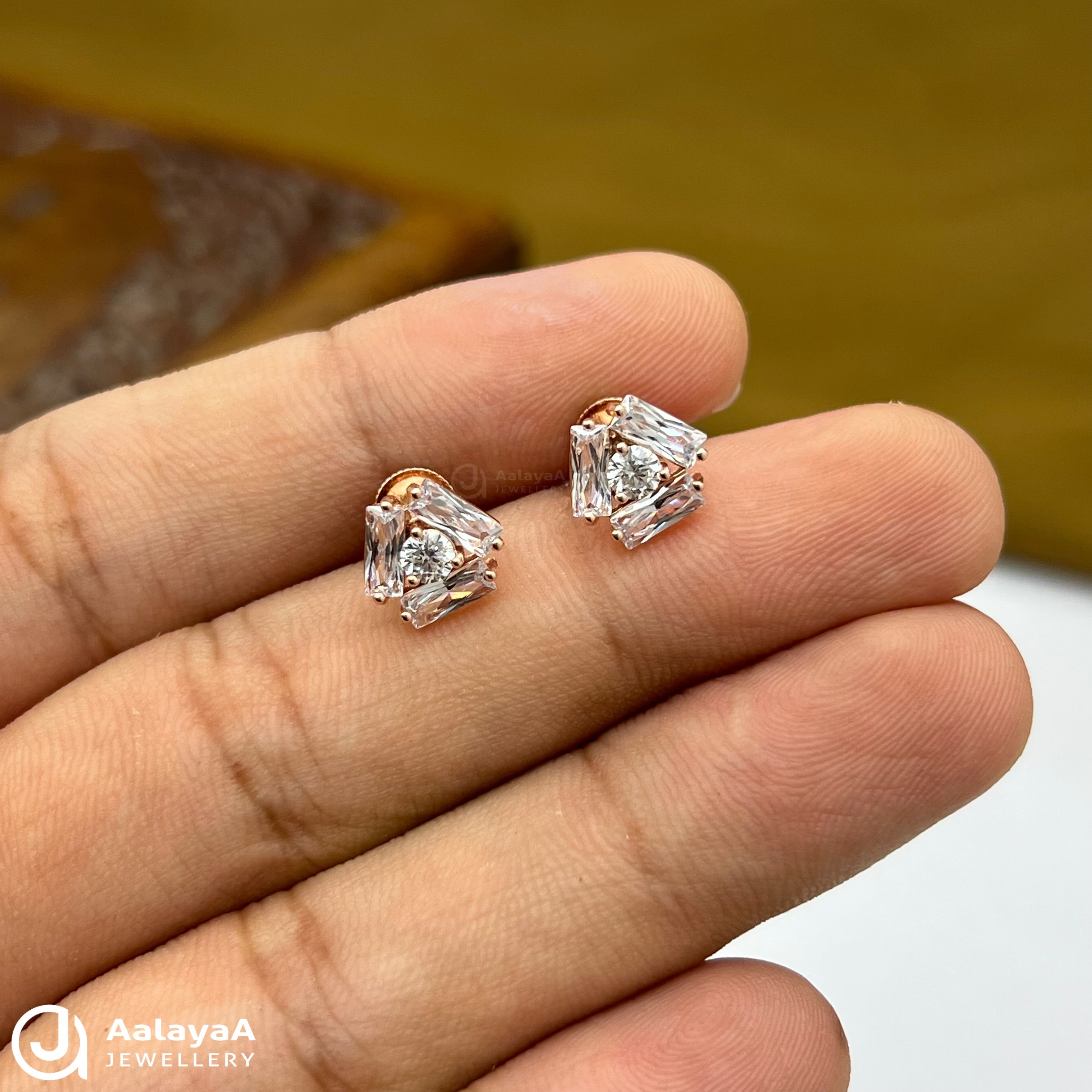 Silver Rose Gold Triangle Glow Earrings