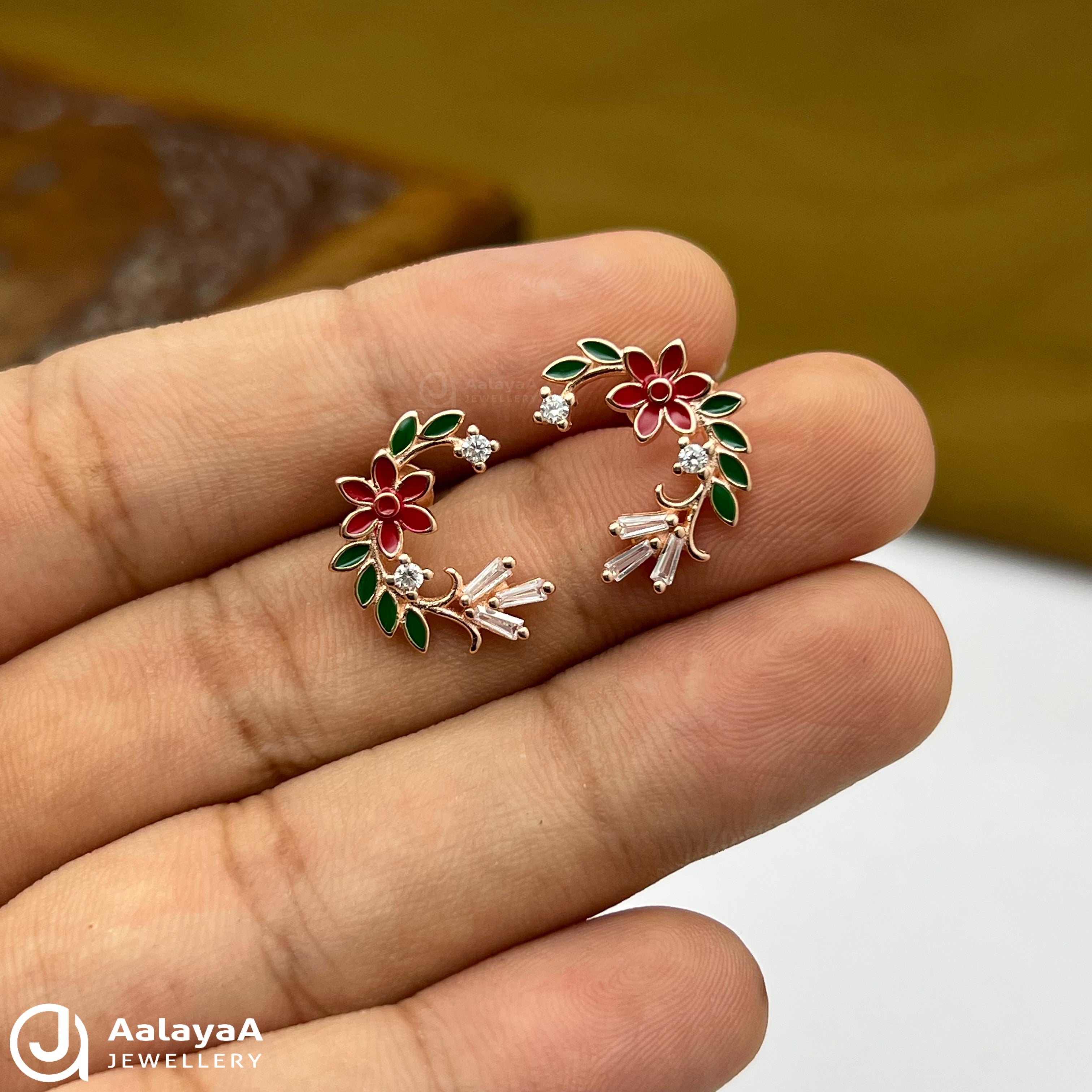 Silver Rose Gold Leafy Blossom Earings