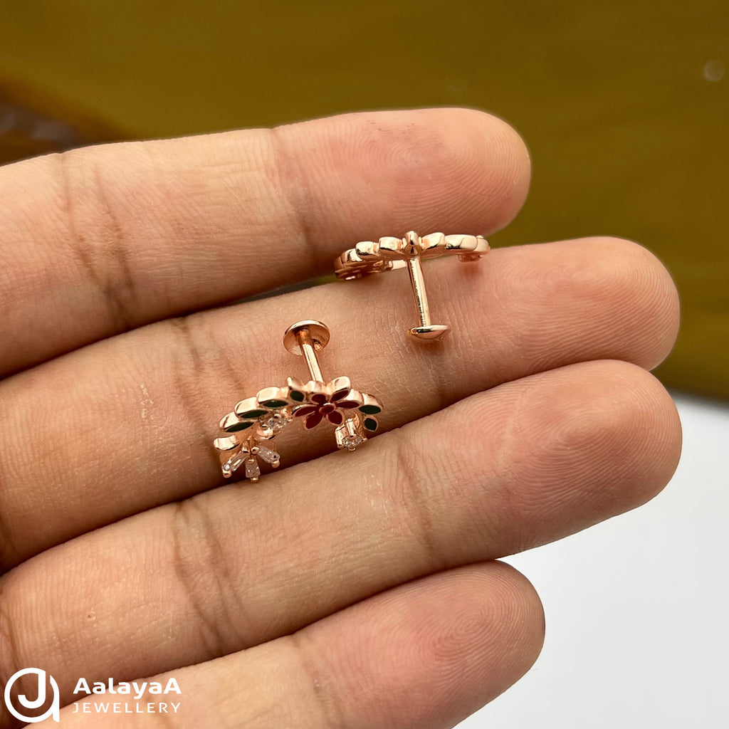 Silver Rose Gold Leafy Blossom Earings