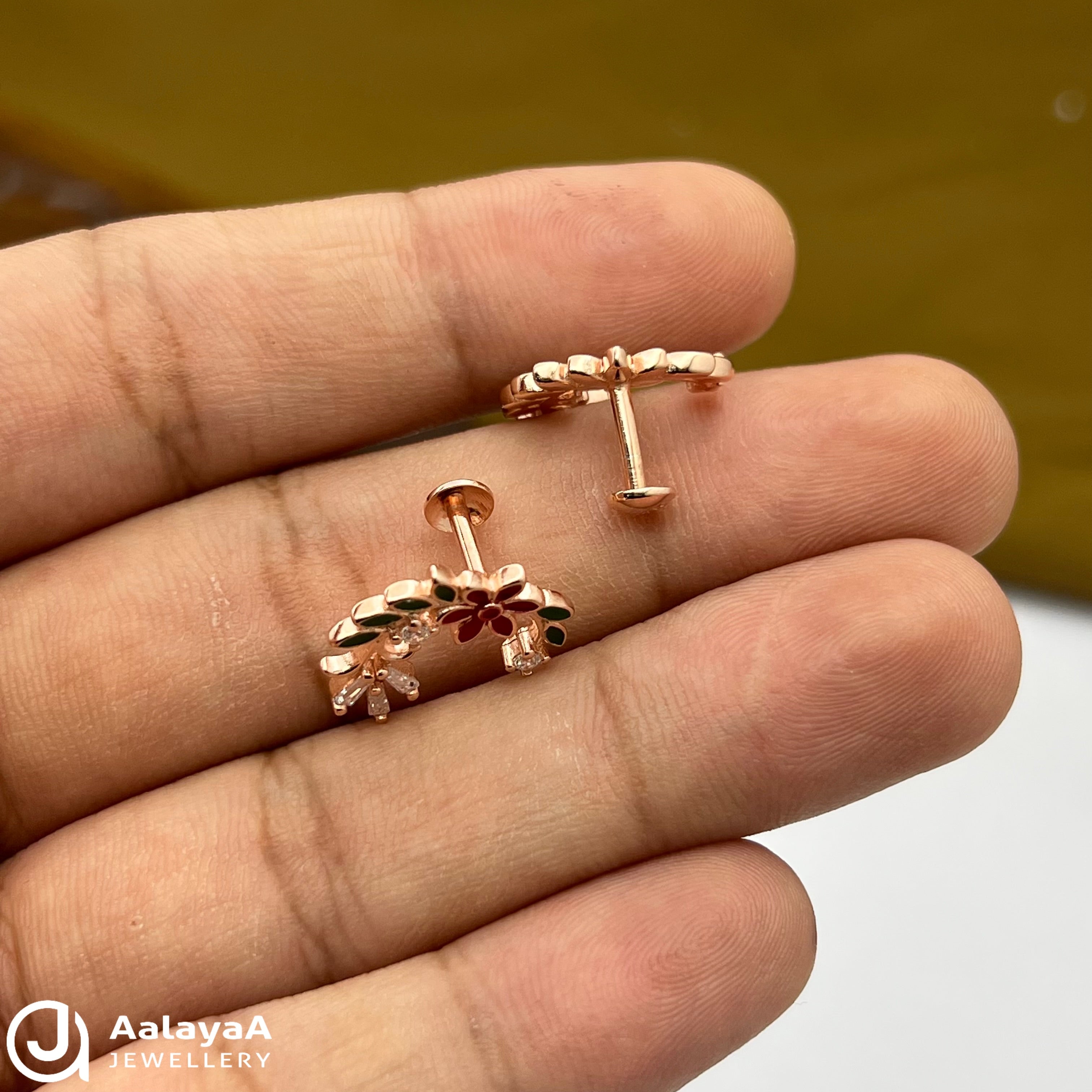 Silver Rose Gold Leafy Blossom Earings
