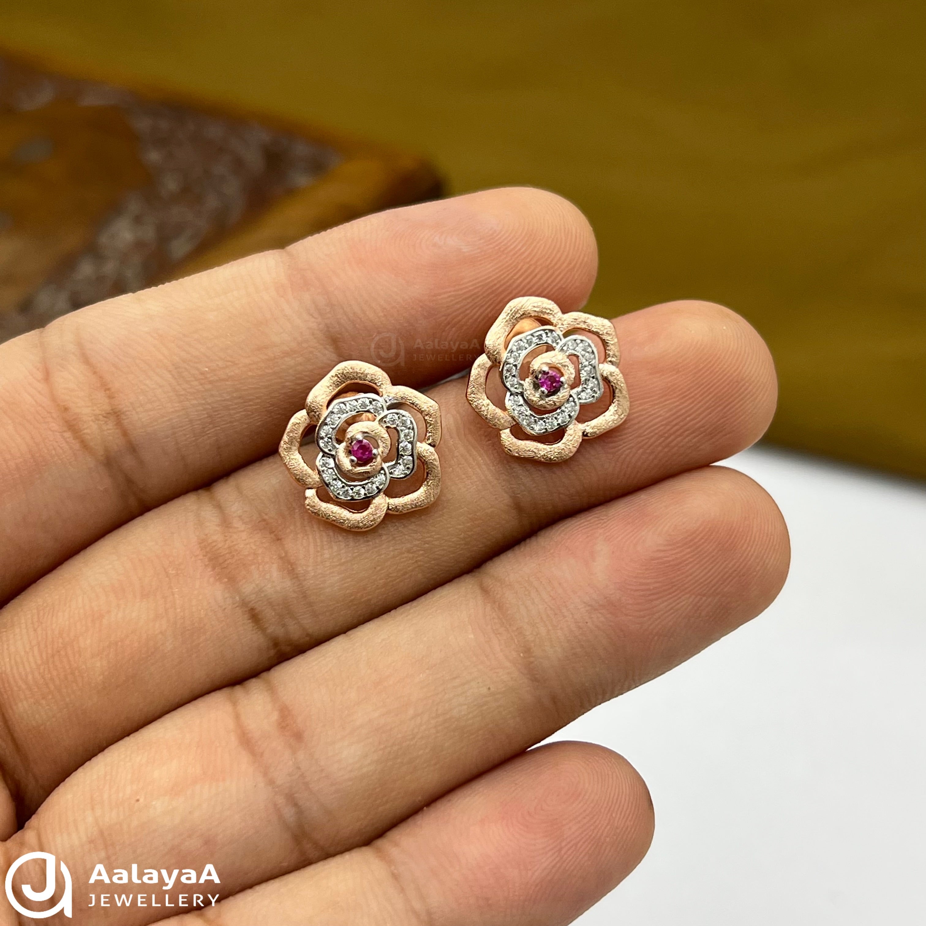 Silver Rose Gold Hibiscus Bloom Earrings