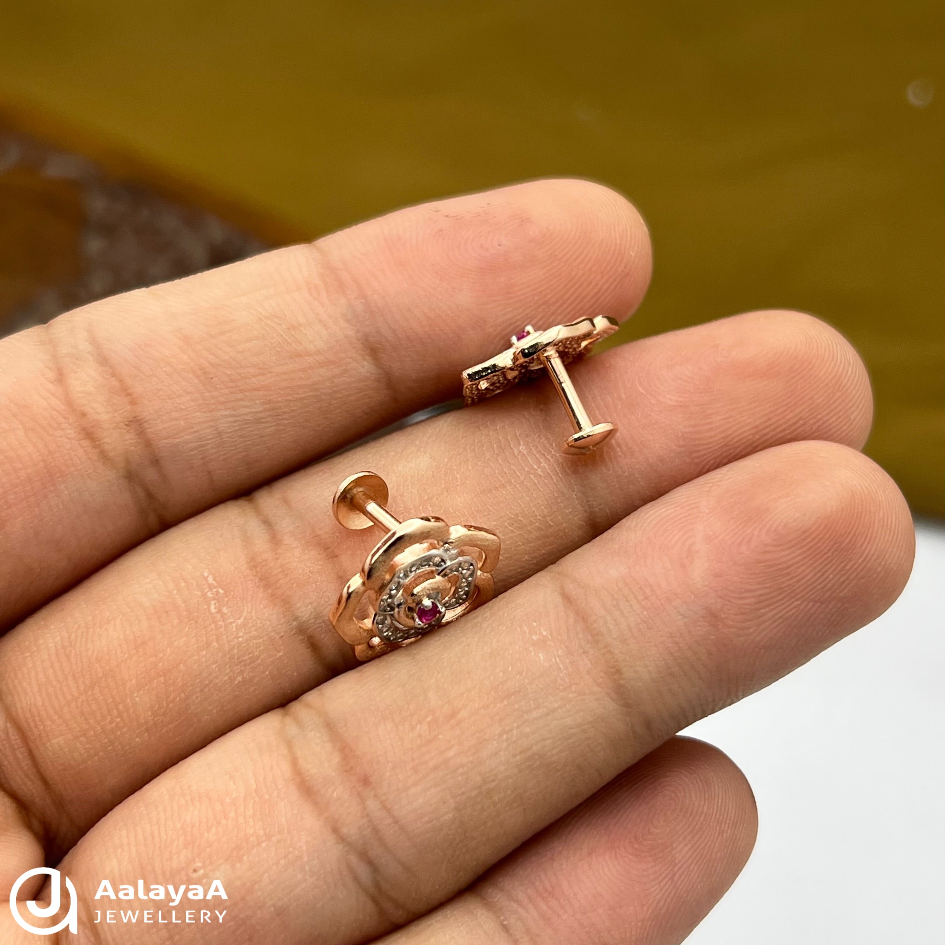 Silver Rose Gold Hibiscus Bloom Earrings