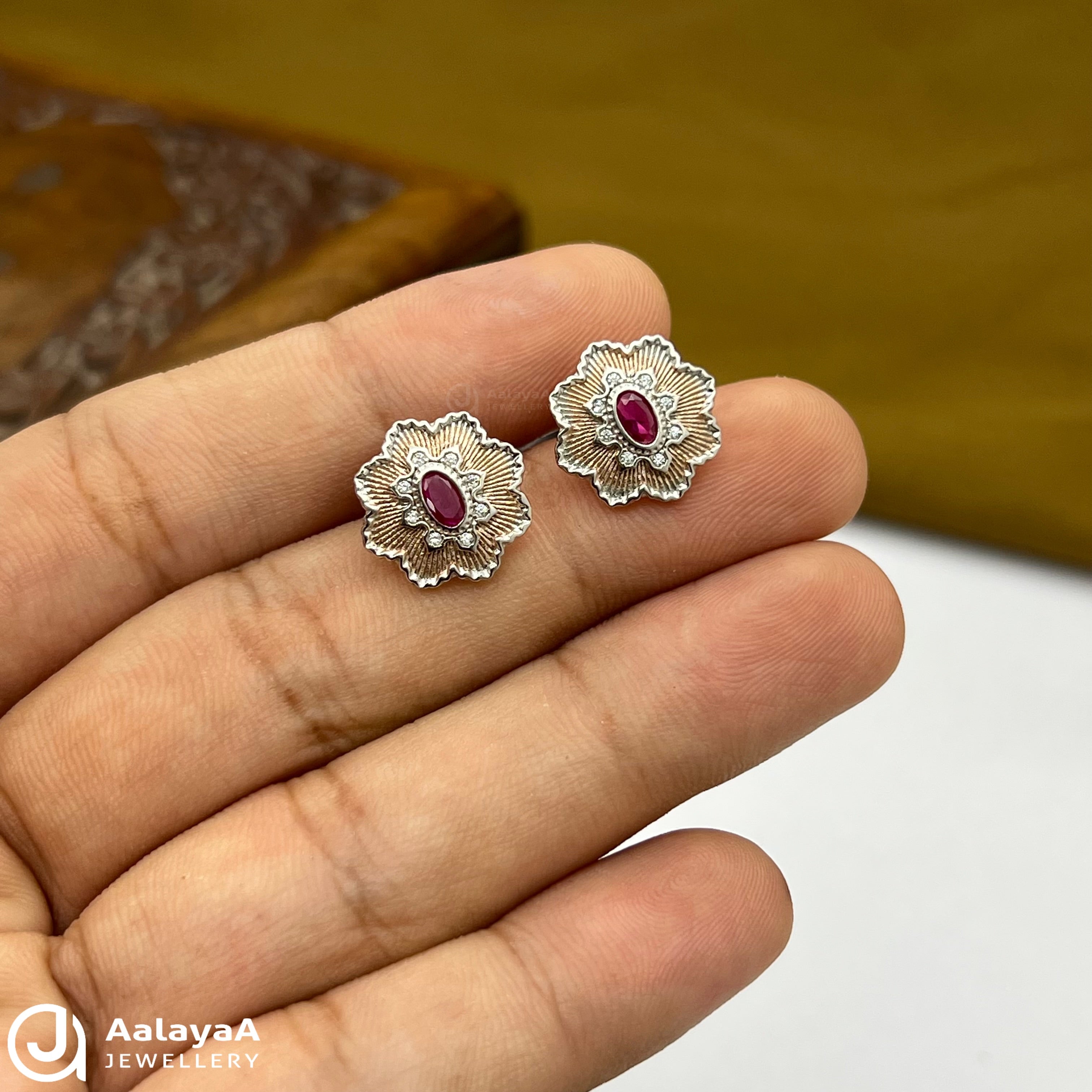 Silver Rose Gold Pink Petal Grace Earings