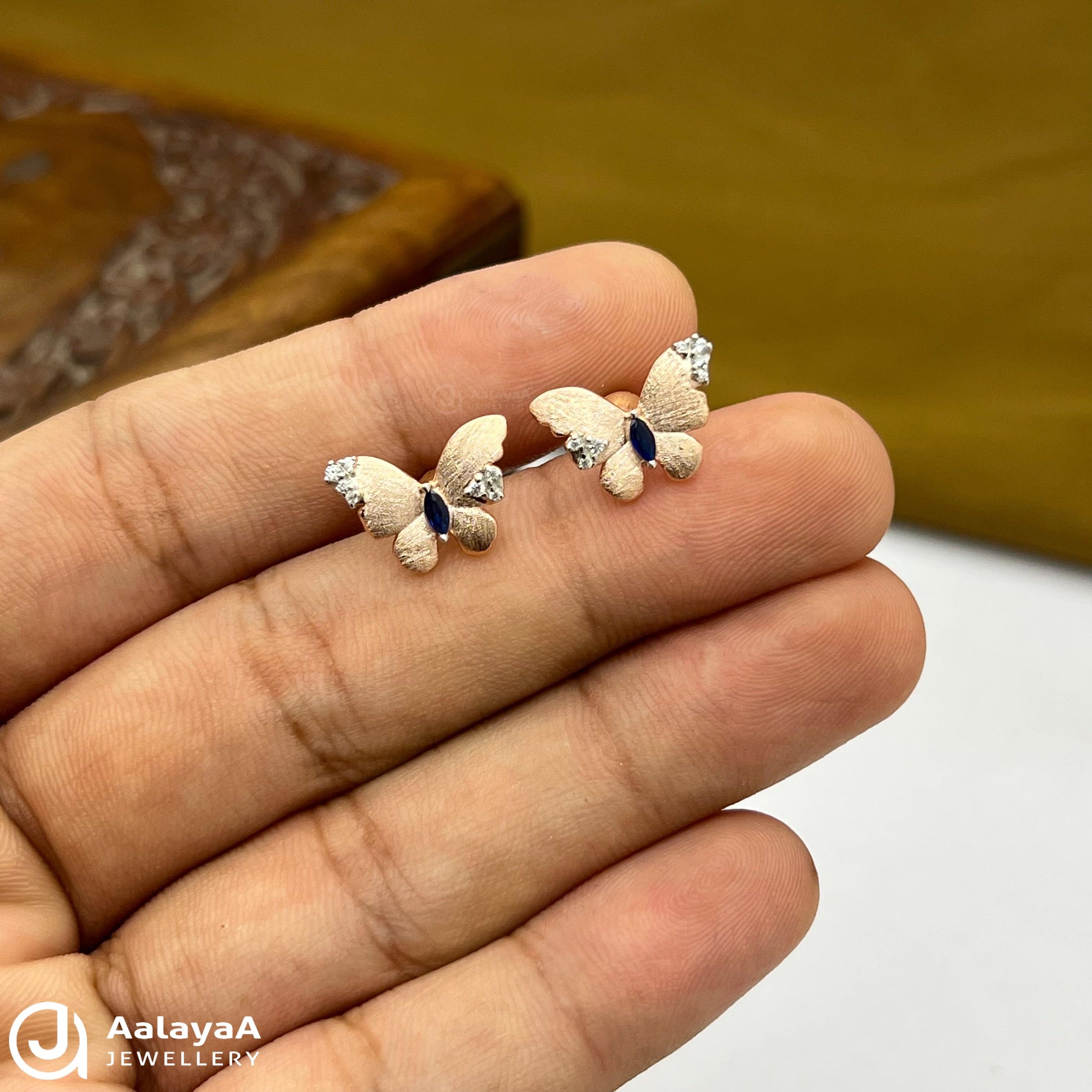 Silver Rose Gold Blue Butterfly Earings