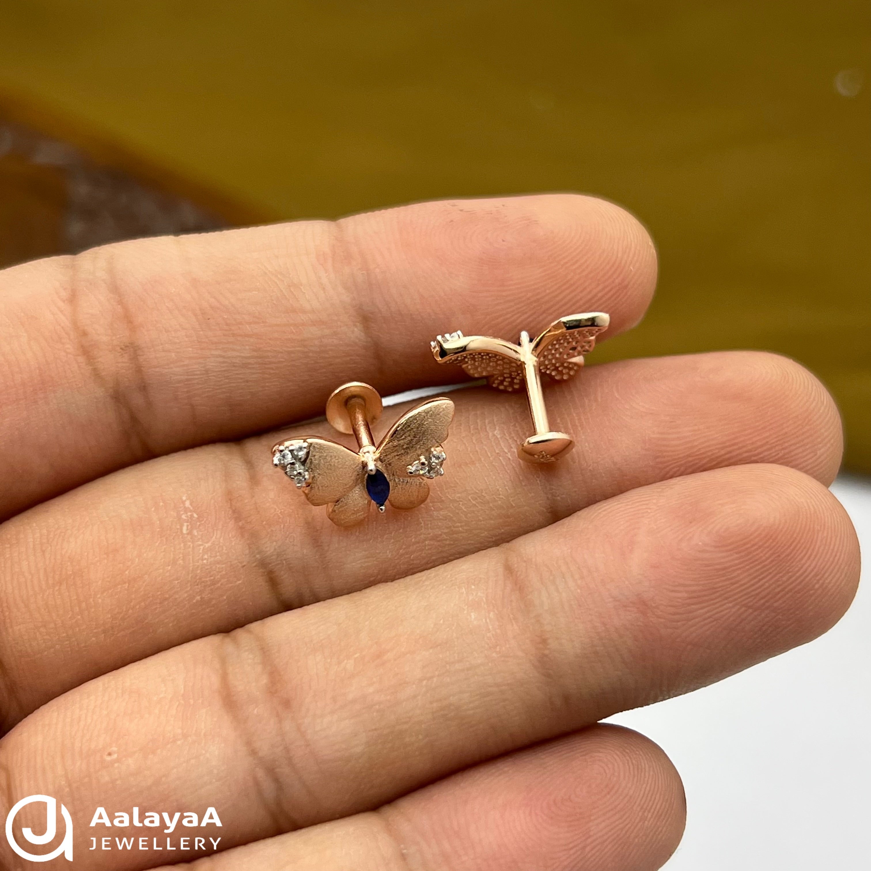 Silver Rose Gold Blue Butterfly Earings