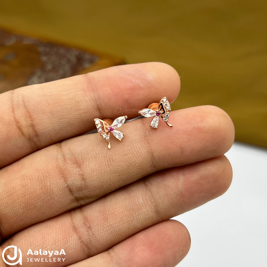Silver Rose Gold Blush Butterfly Earings