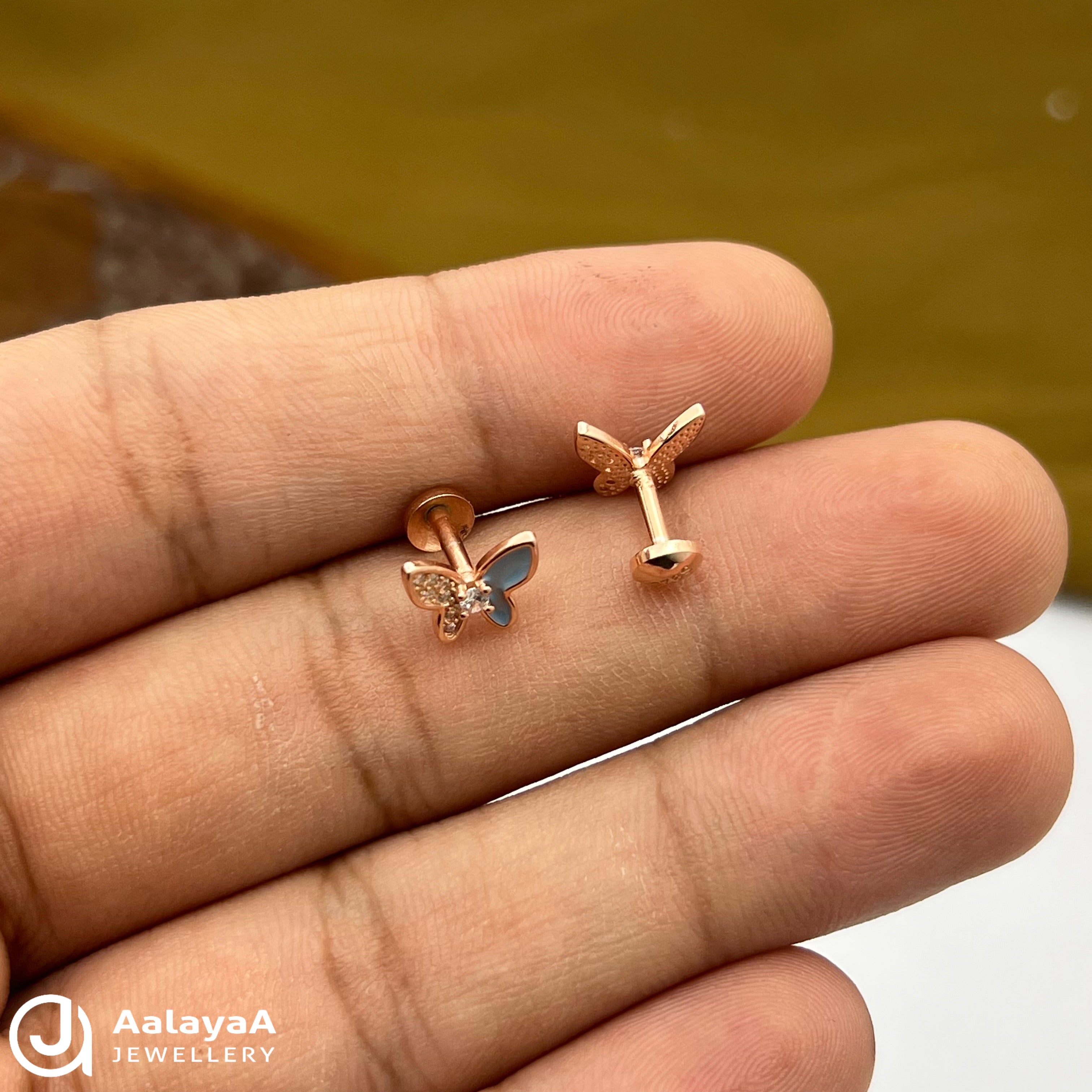 Silver Rose Gold Blue Flutter Earings