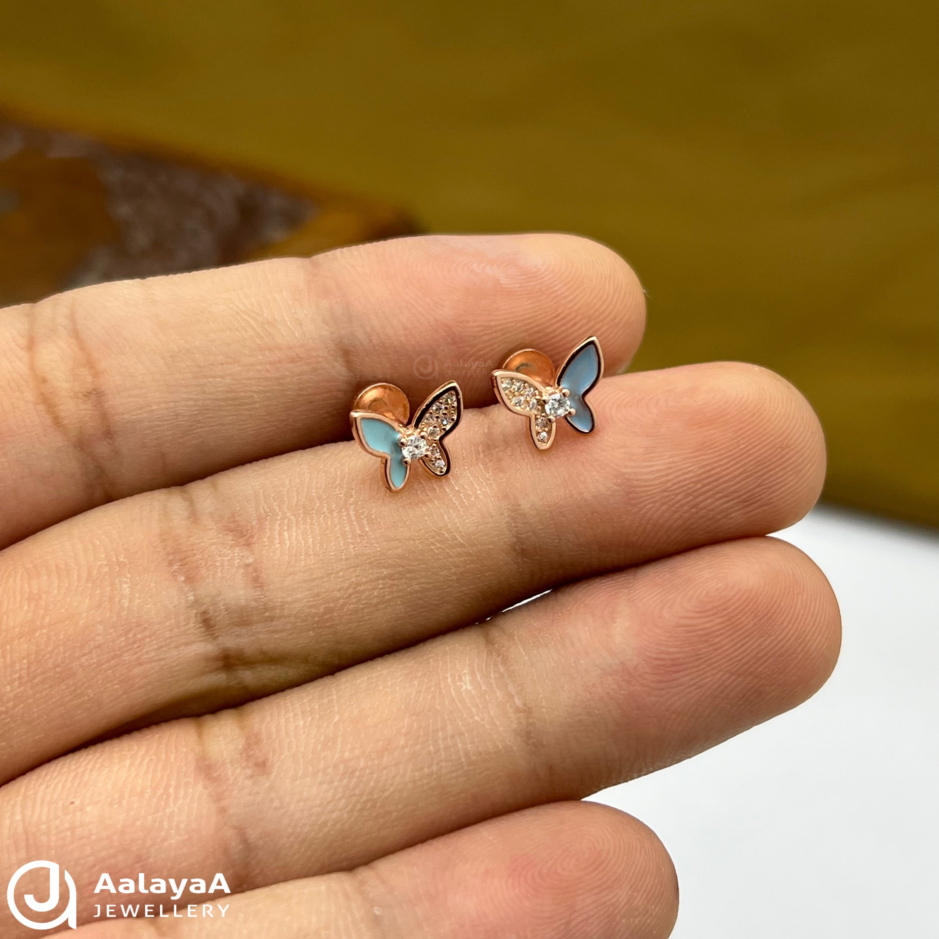 Silver Rose Gold Blue Flutter Earings