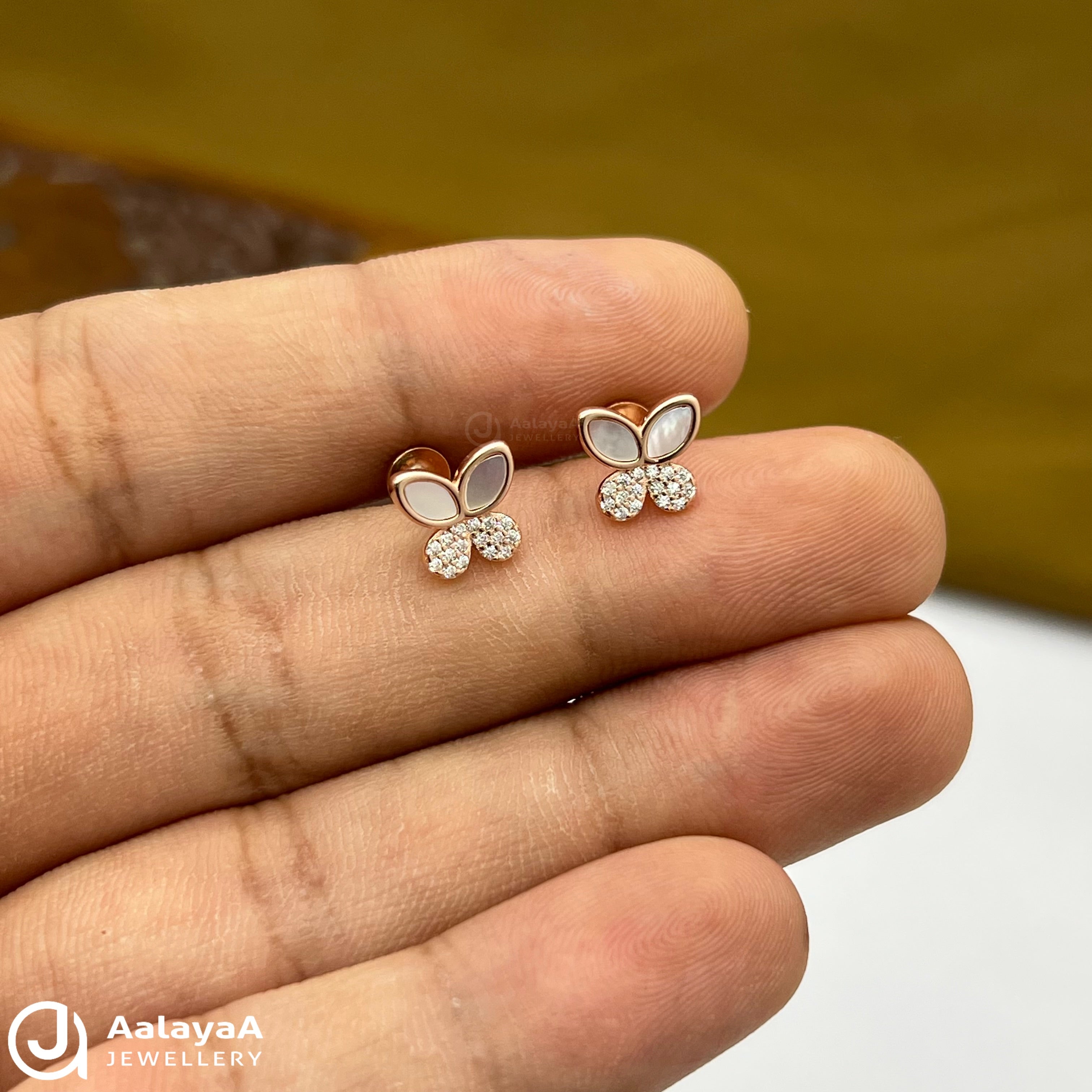 Silver Rose Gold Floral Flutter Earings