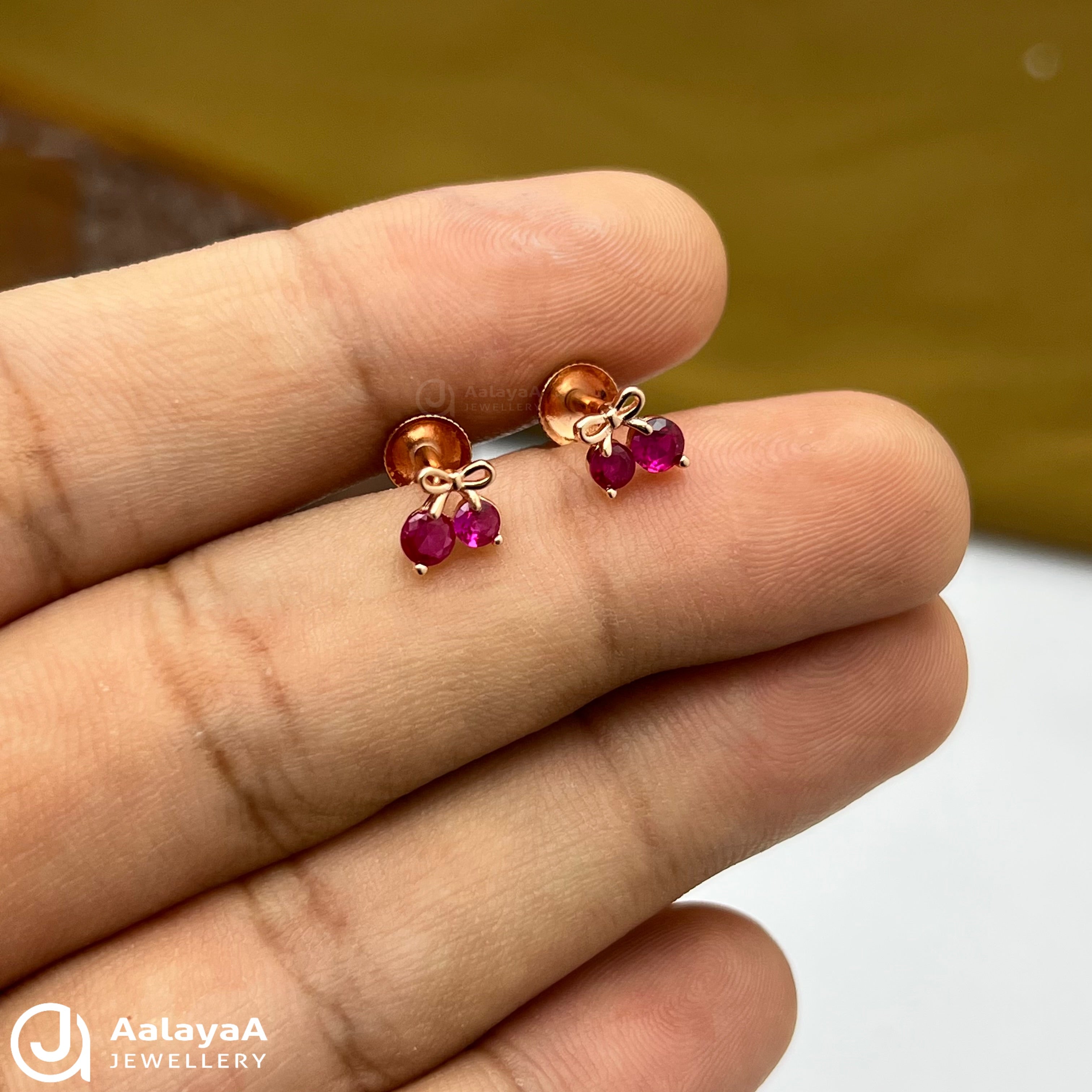 Silver Rose Gold Red Cherry Earings