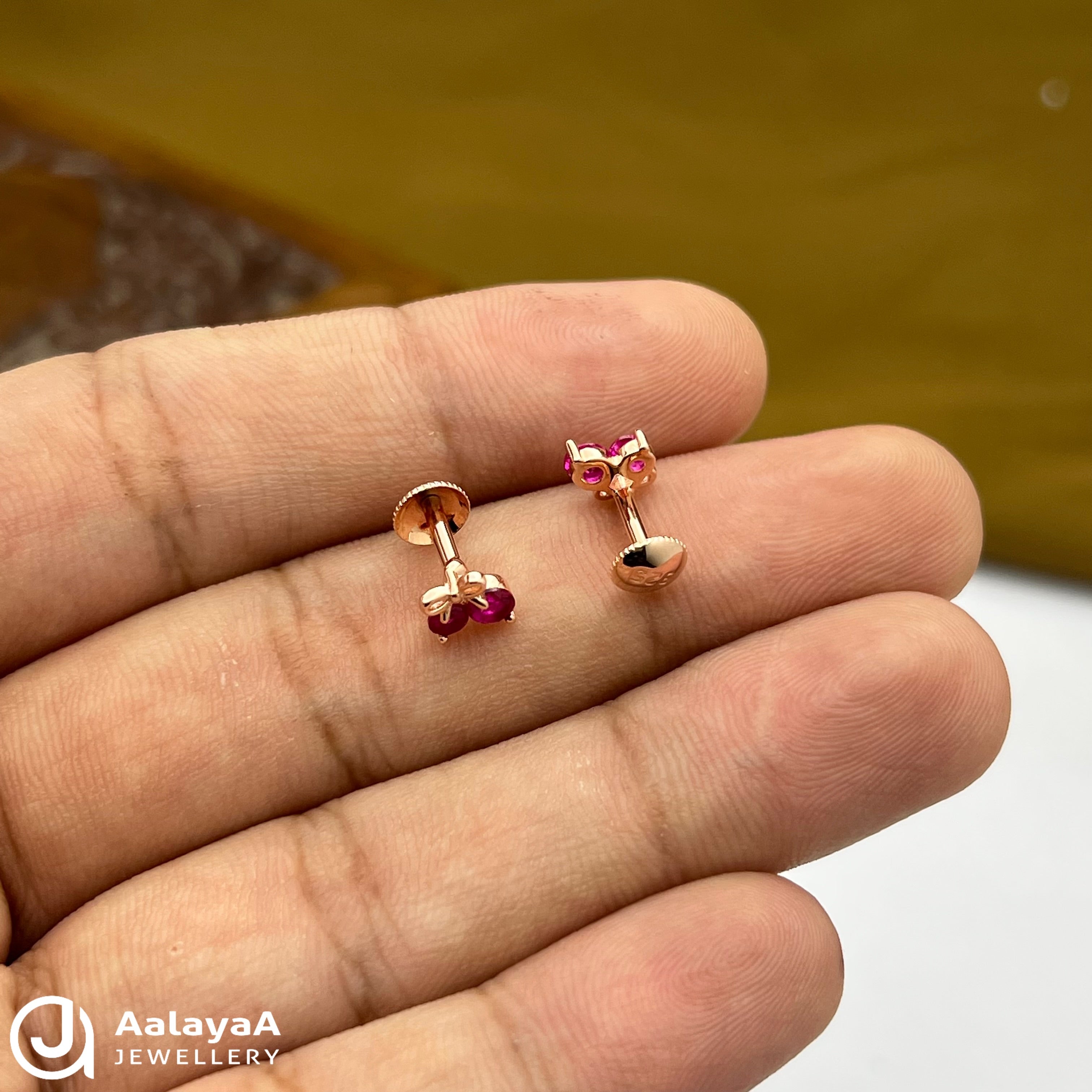 Silver Rose Gold Red Cherry Earings