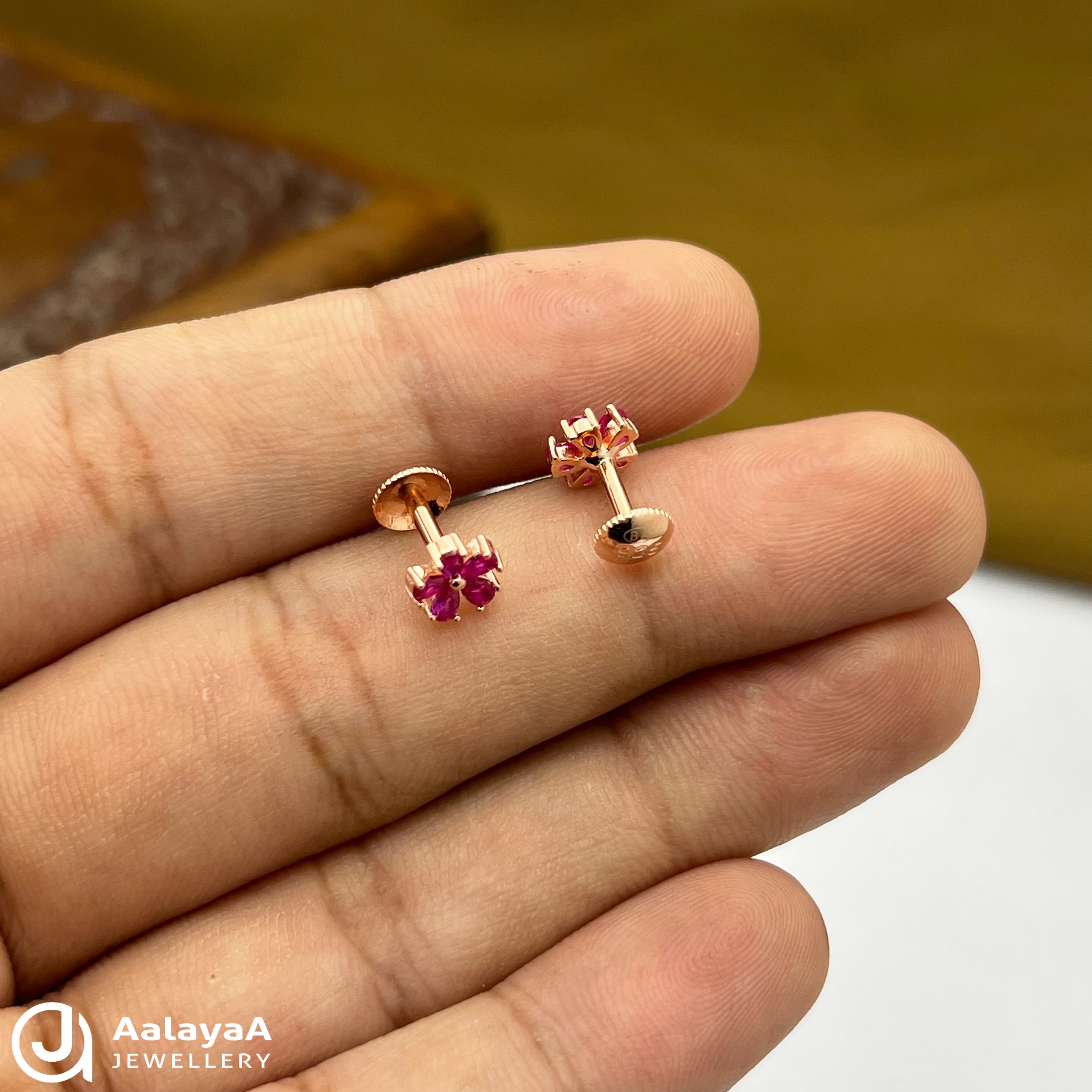 Silver Rose Gold Blush Flower Earings