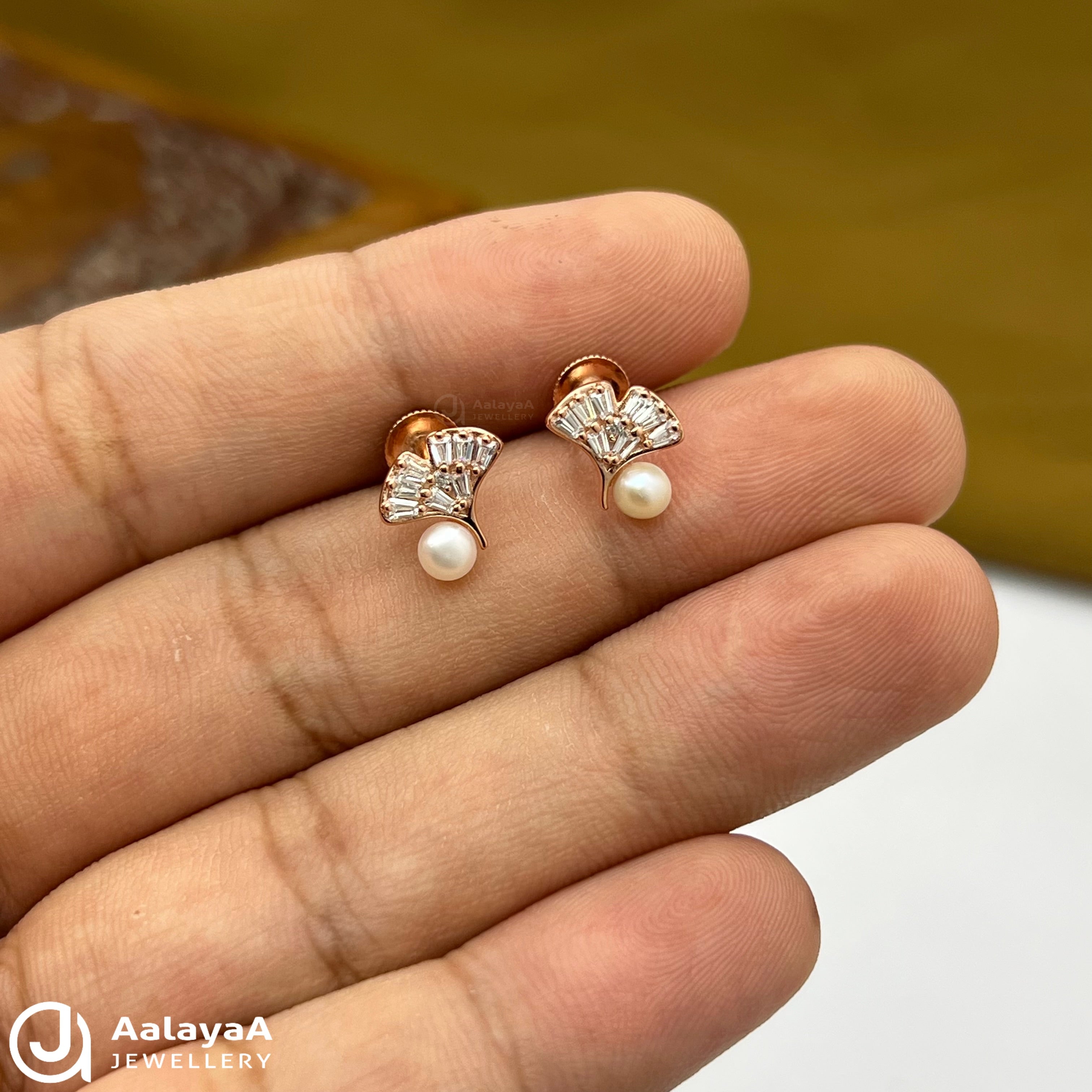 Silver Rose Gold Heart of Pearls Earings