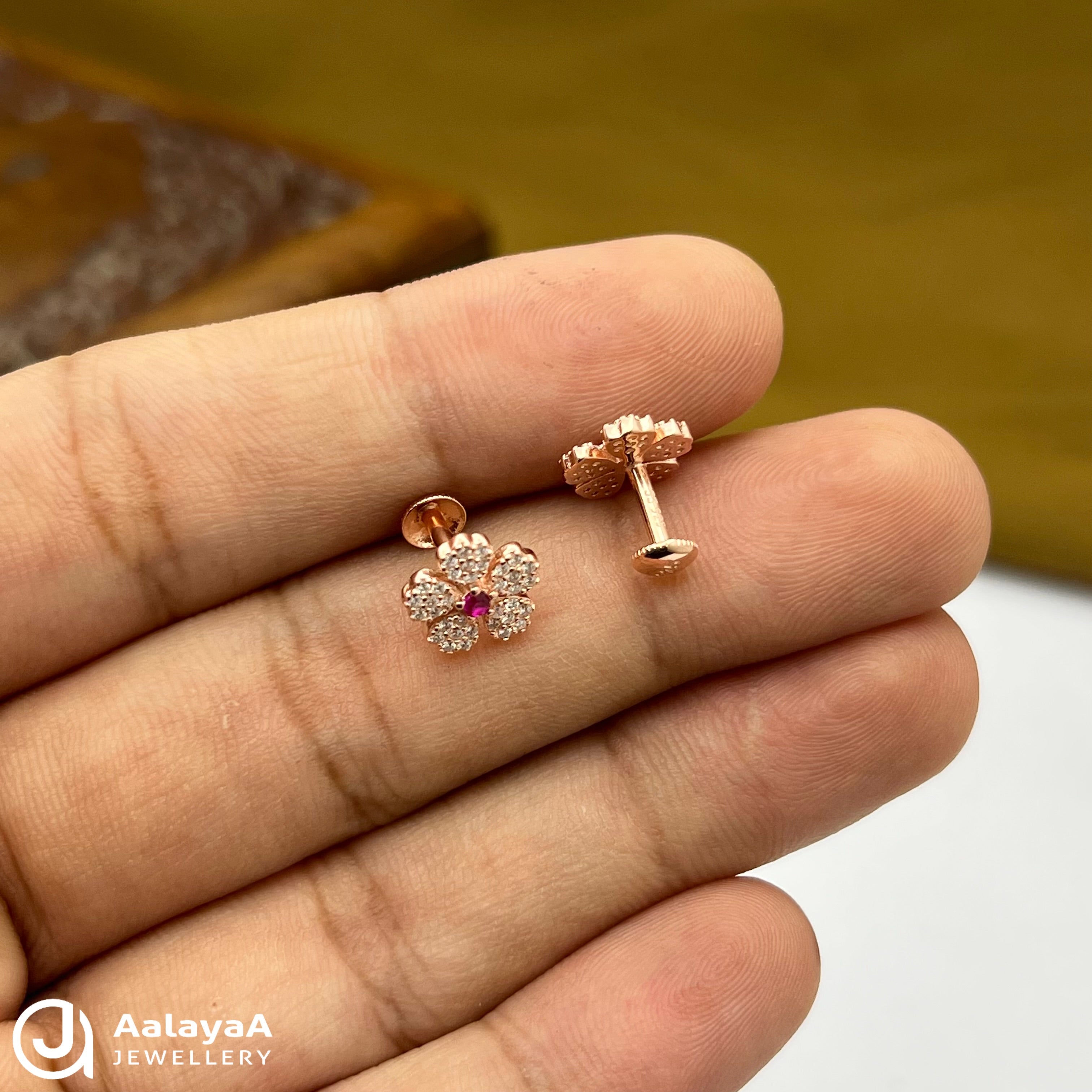 Silver Rose Gold Ruby Bloom Earings