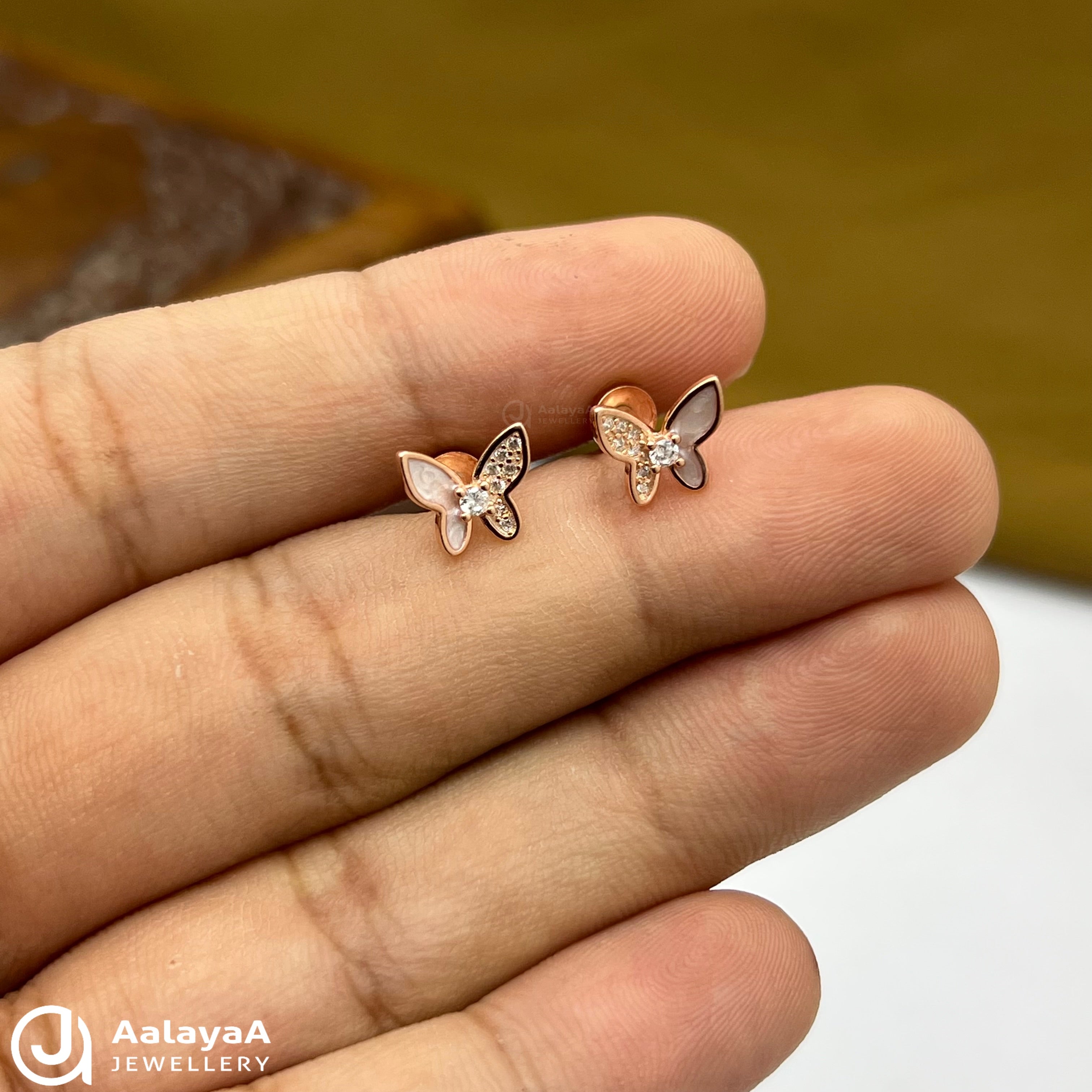 Silver Rose Gold Wings Earings