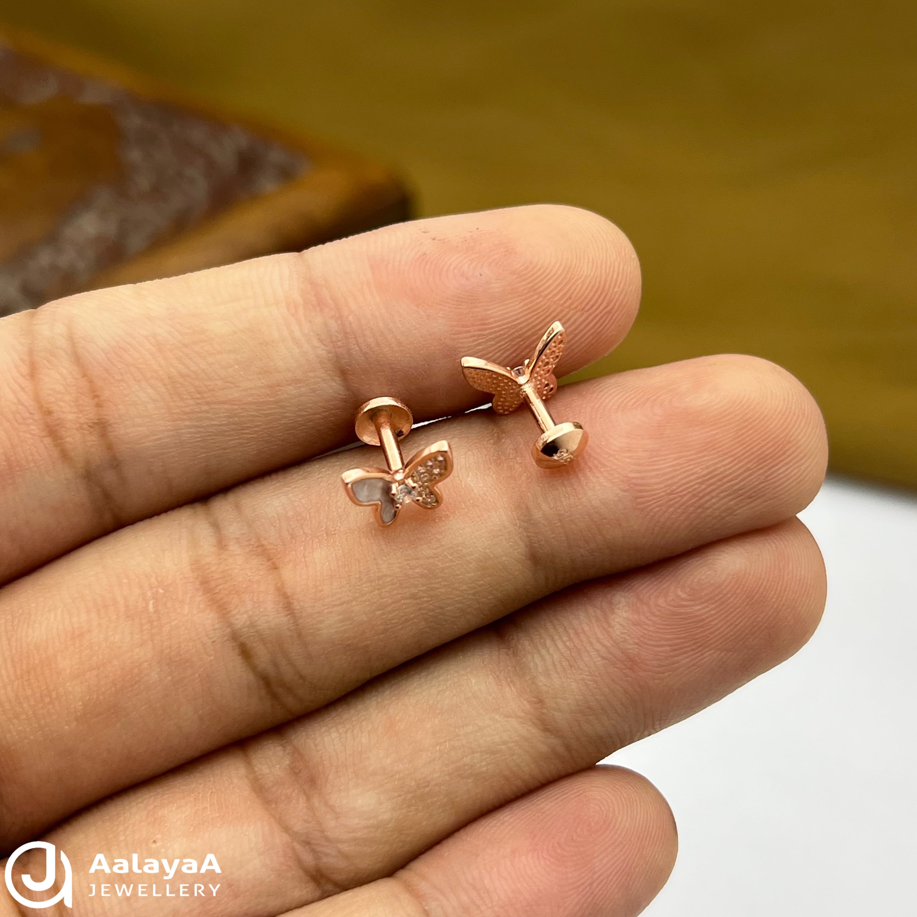 Silver Rose Gold Wings Earings