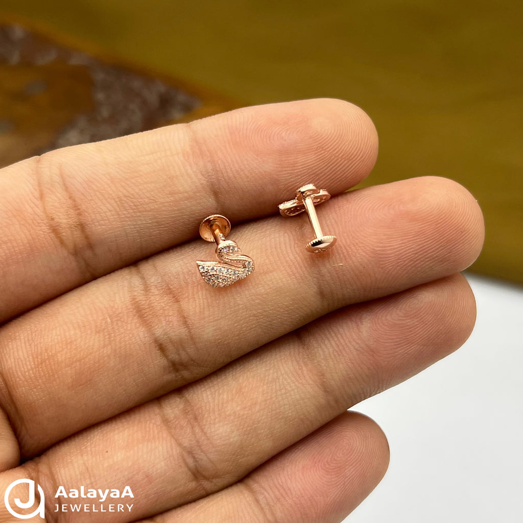 Silver Rose gold Royal Swan Earings