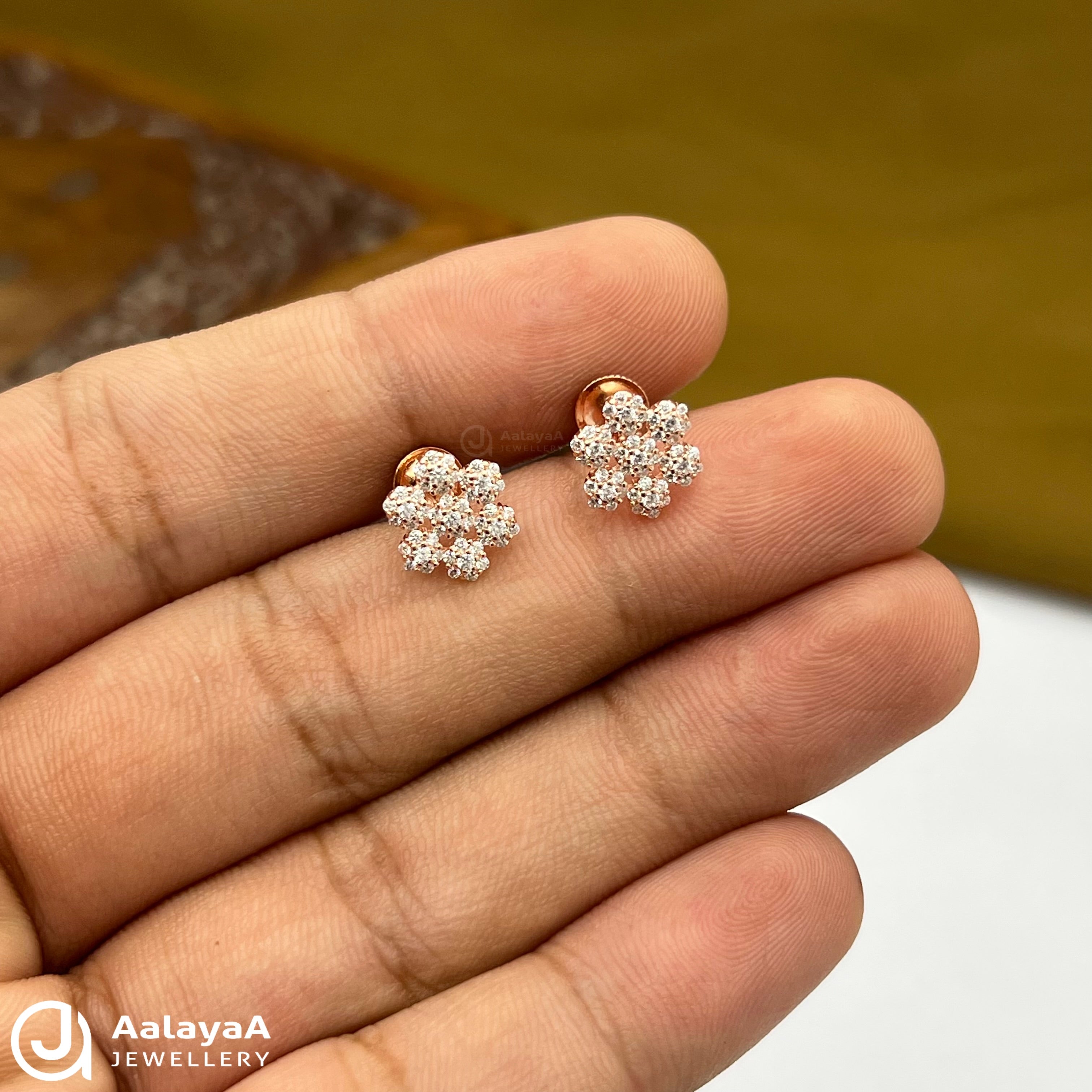 Silver Rose Gold Dazzle Floral Earrings