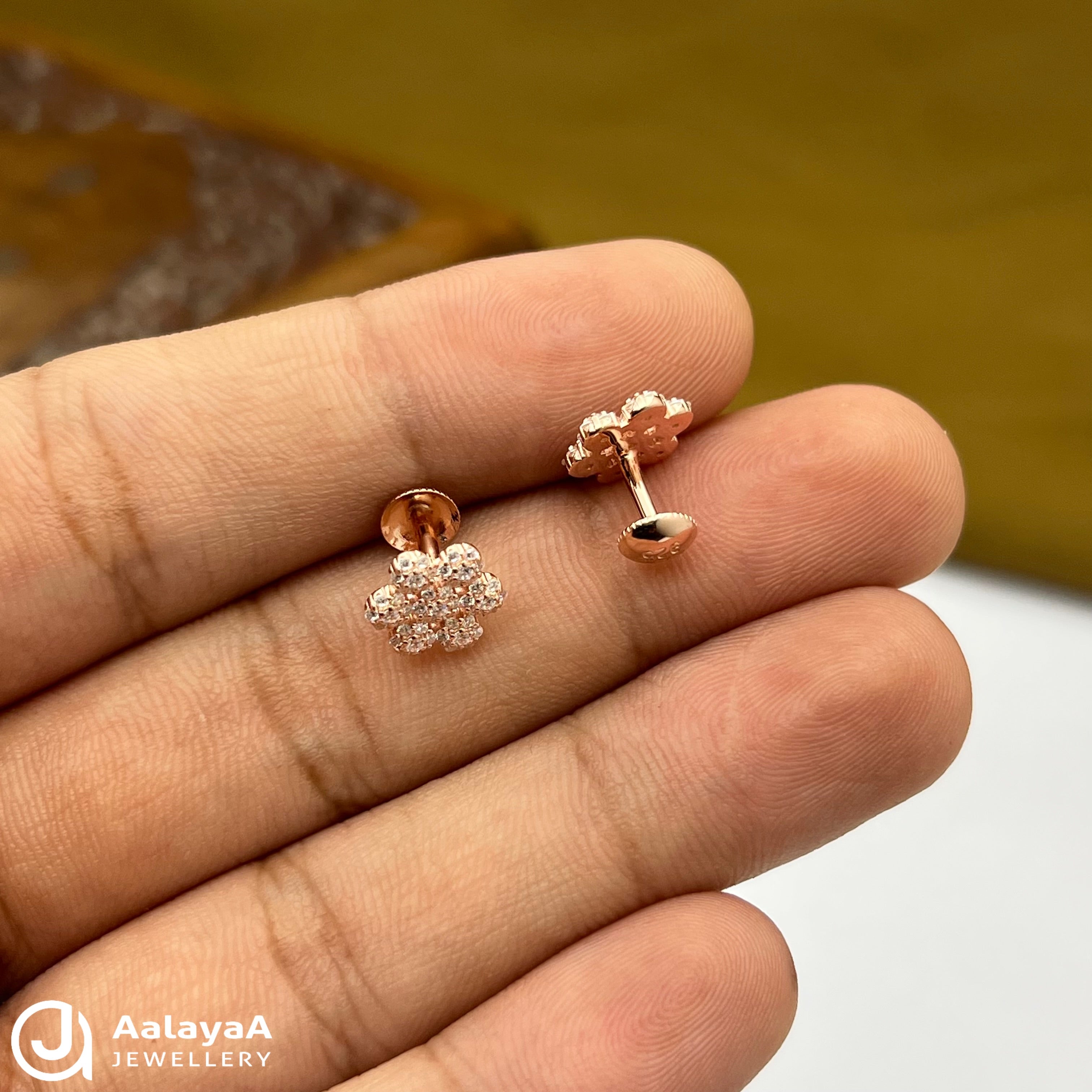 Silver Rose Gold Dazzle Floral Earrings
