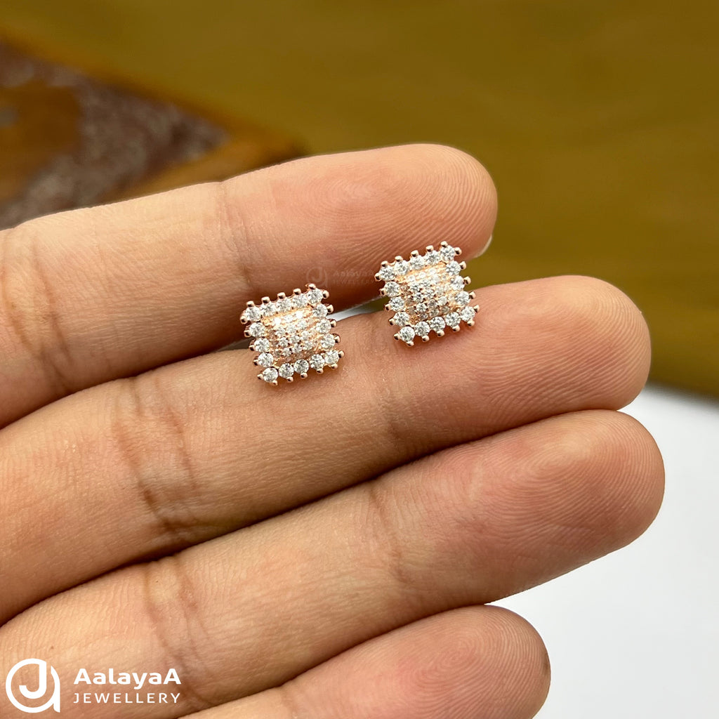 Silver Rose Gold Mini Bling Squares Earings