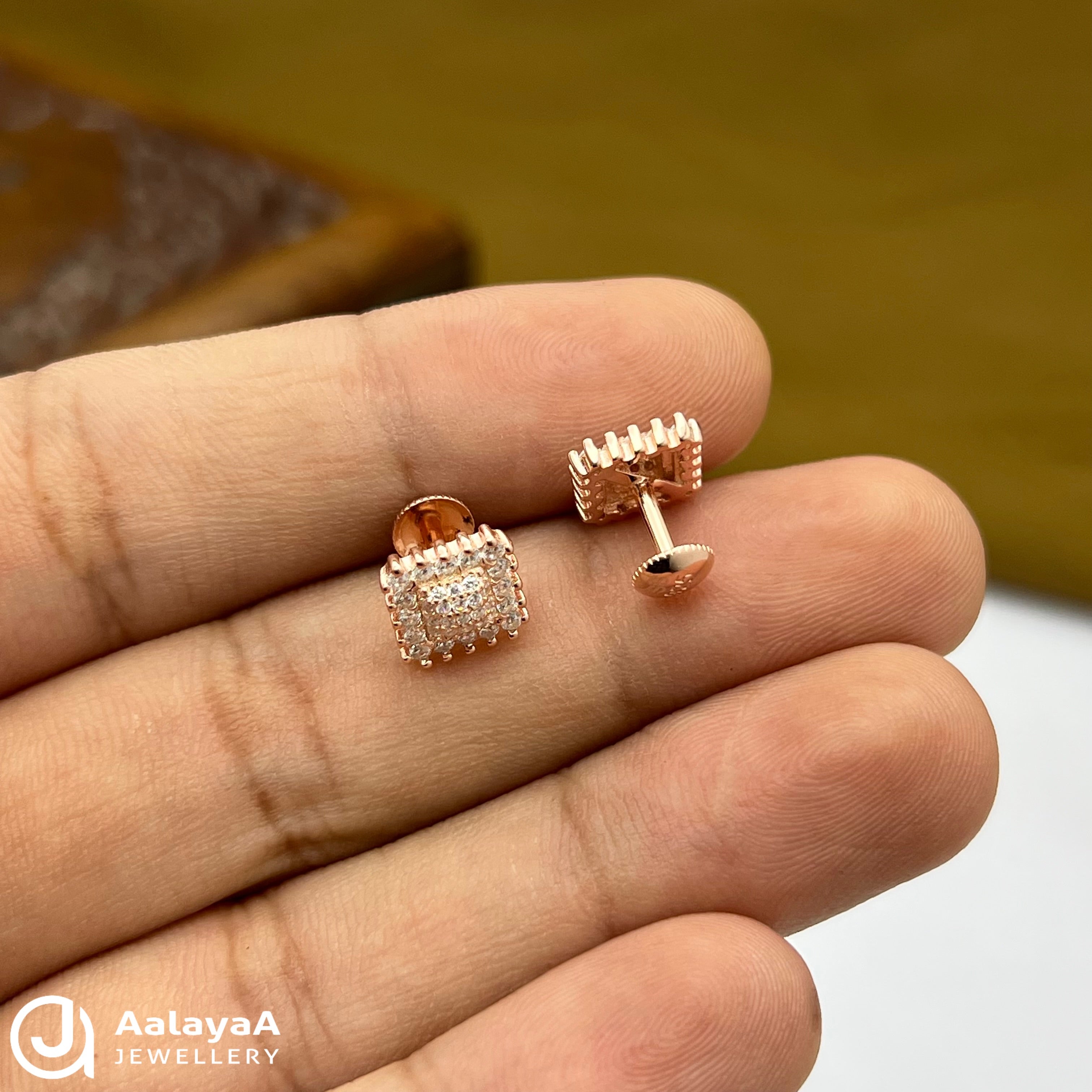 Silver Rose Gold Mini Bling Squares Earings