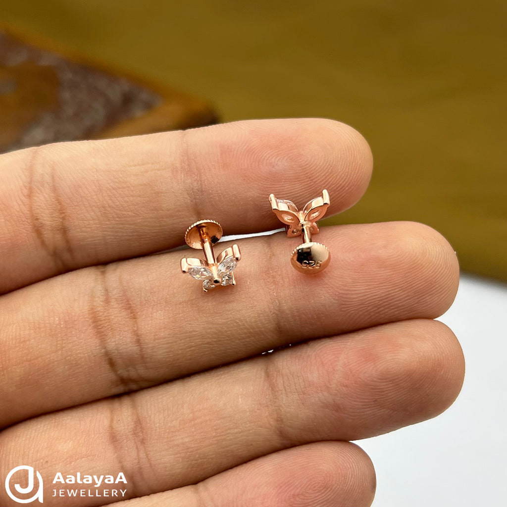 Silver Rose Gold Mini Butterfly Earings
